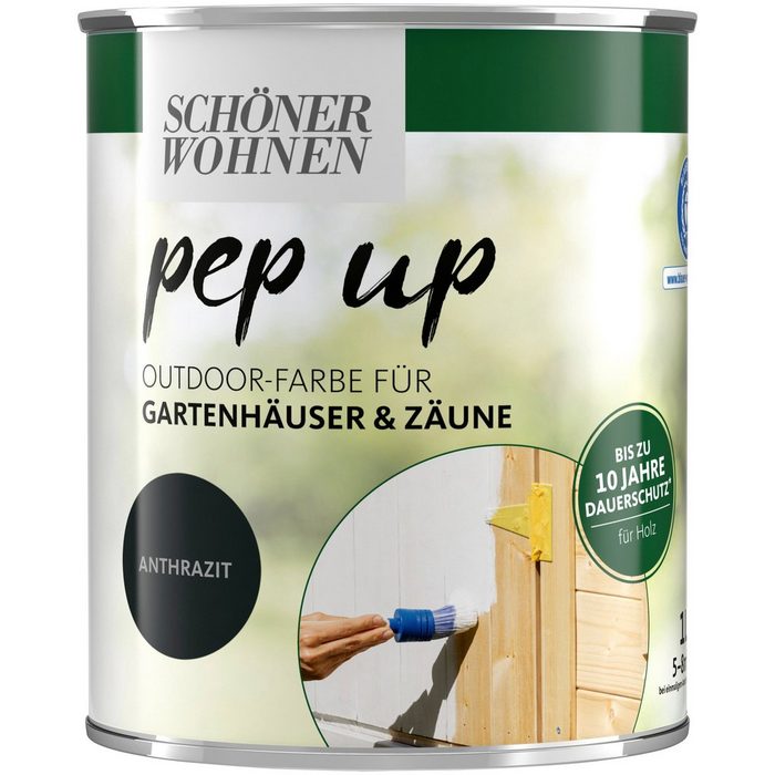 SCHÖNER WOHNEN-Kollektion Wetterschutzfarbe pep up Outdoor 1 Liter anthrazit Farbe für Gartenhäuser und Zäune