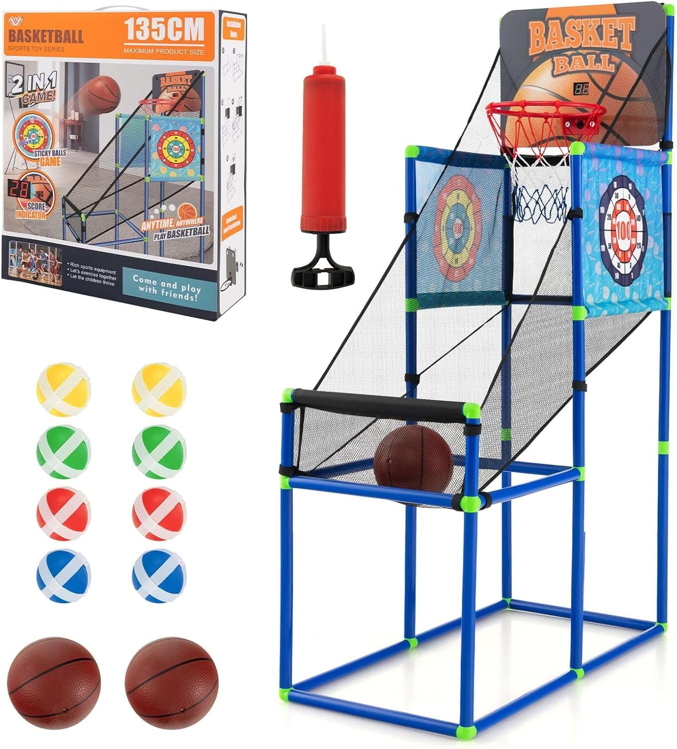 KOMFOTTEU Basketballkorb 2 in 1 Basketballspiel Set, für Kinder ab 3 Jahren