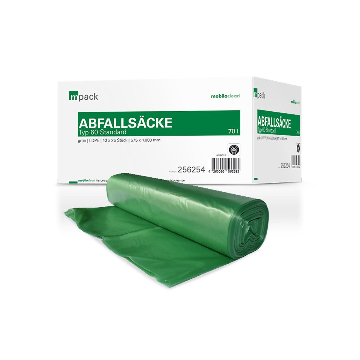 Mobiloclean Müllsack mpack Abfallsäcke 70 Liter T60 (36my) grün