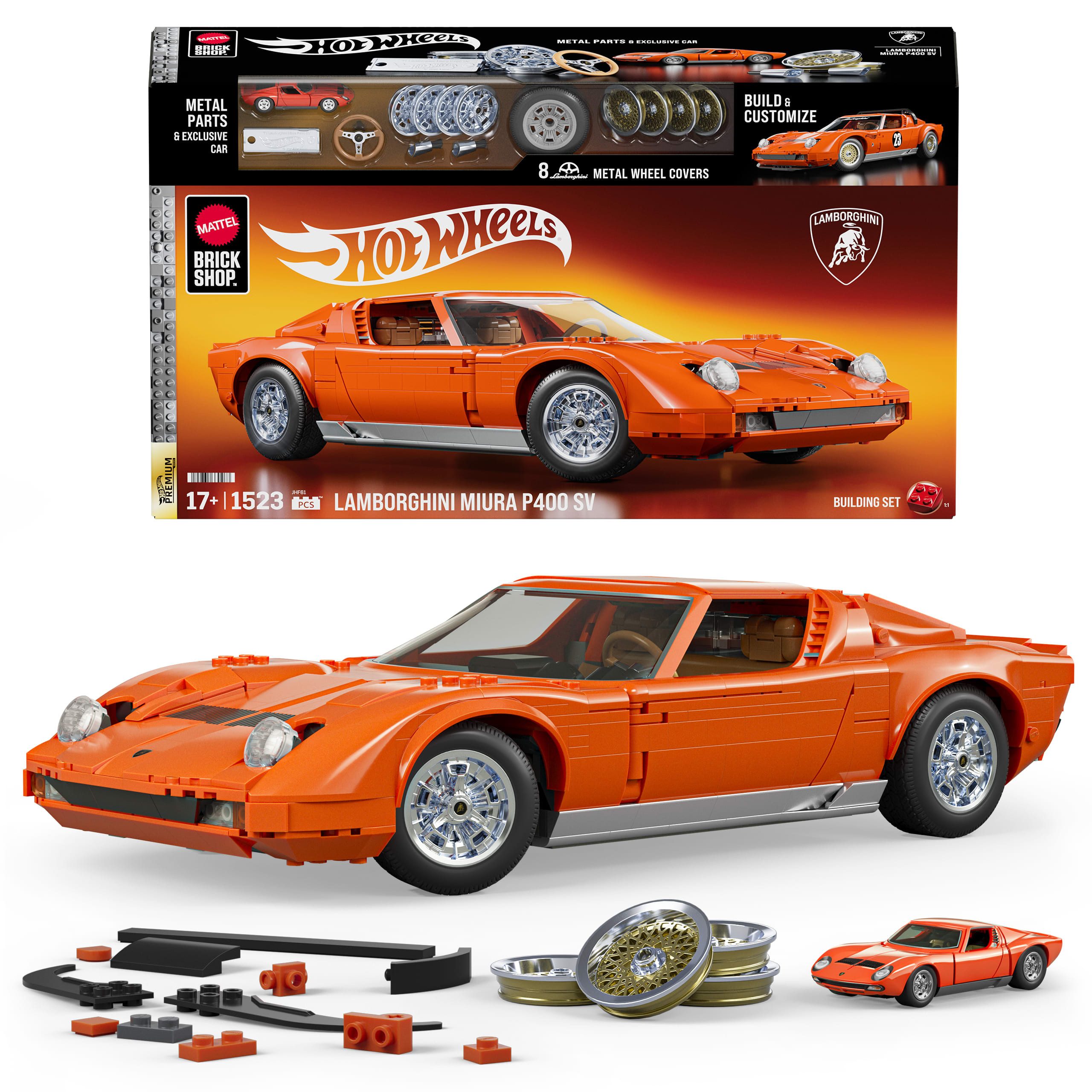 Mattel® Modellbausatz Mattel Brick Shop Hot Wheels Premium Lambo, Maßstab 1:12, (1523-tlg)