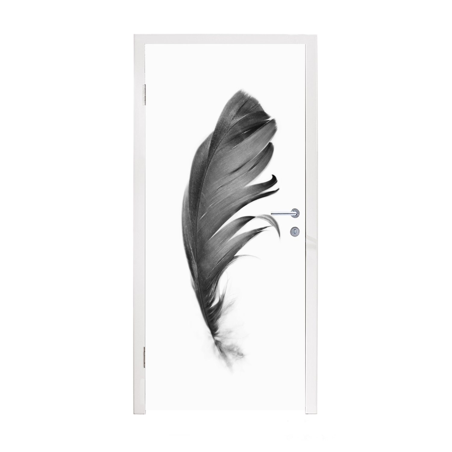 Türtapete Fototapete - Türaufkleber, Tür, - Matt, cm - MuchoWow Feder 75x205 für Natur, St), Weiß (1 bedruckt, Schwarz