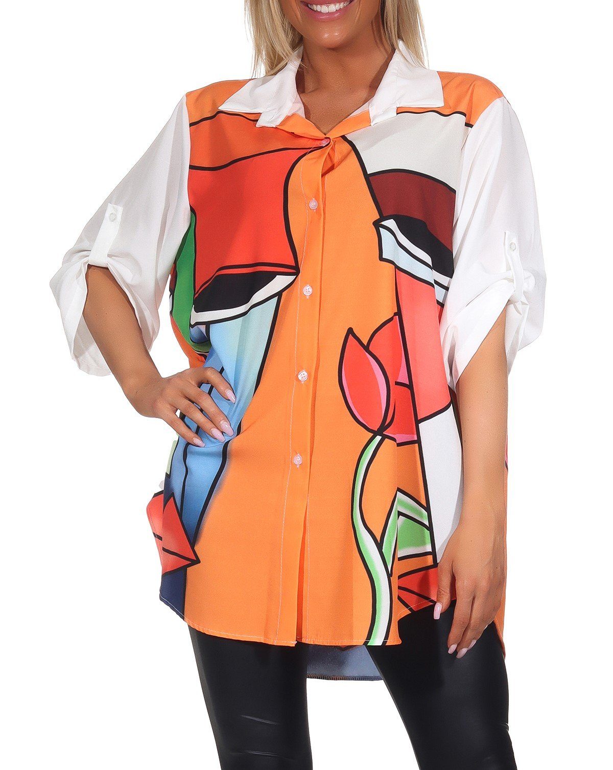 Mississhop Hemdbluse Damen Hemdbluse mit modernem Print Bluse Freizeit M. 376 Model 1