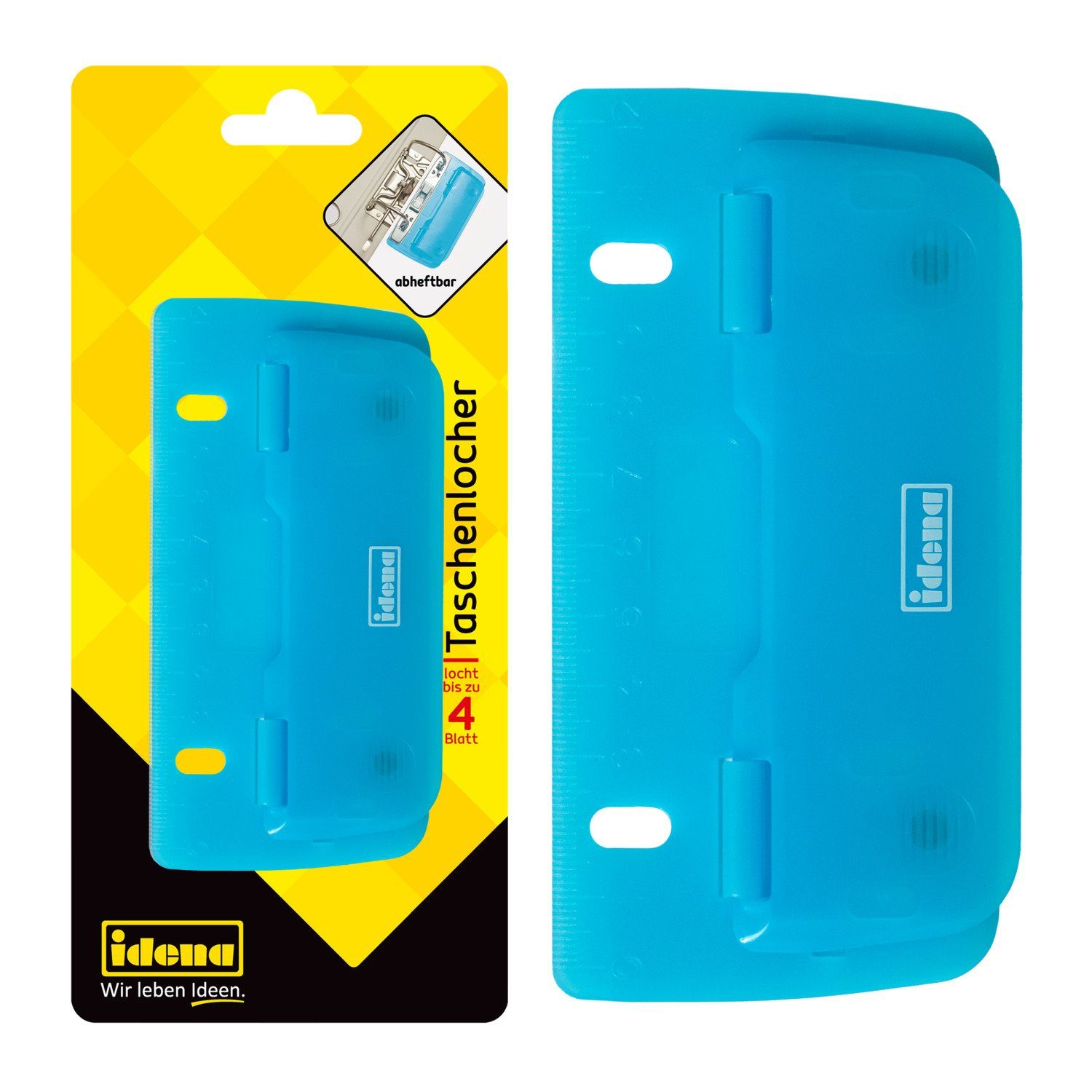 Idena Lochstanzer Idena 22100 - Taschenlocher, Lochung bis zu 4 Blatt, blau transparent