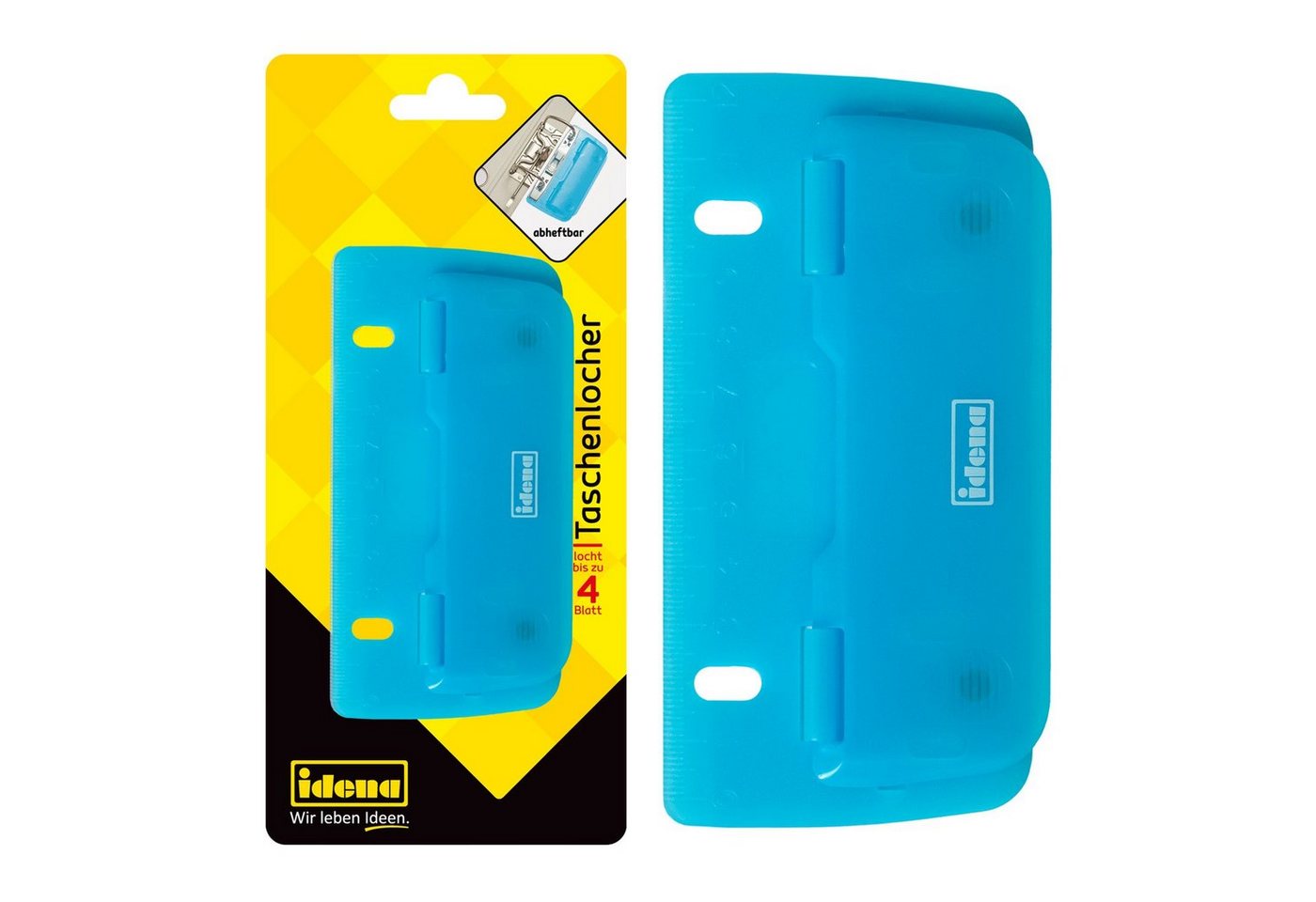 Idena Lochstanzer Idena 22100 - Taschenlocher, Lochung bis zu 4 Blatt, blau transparent