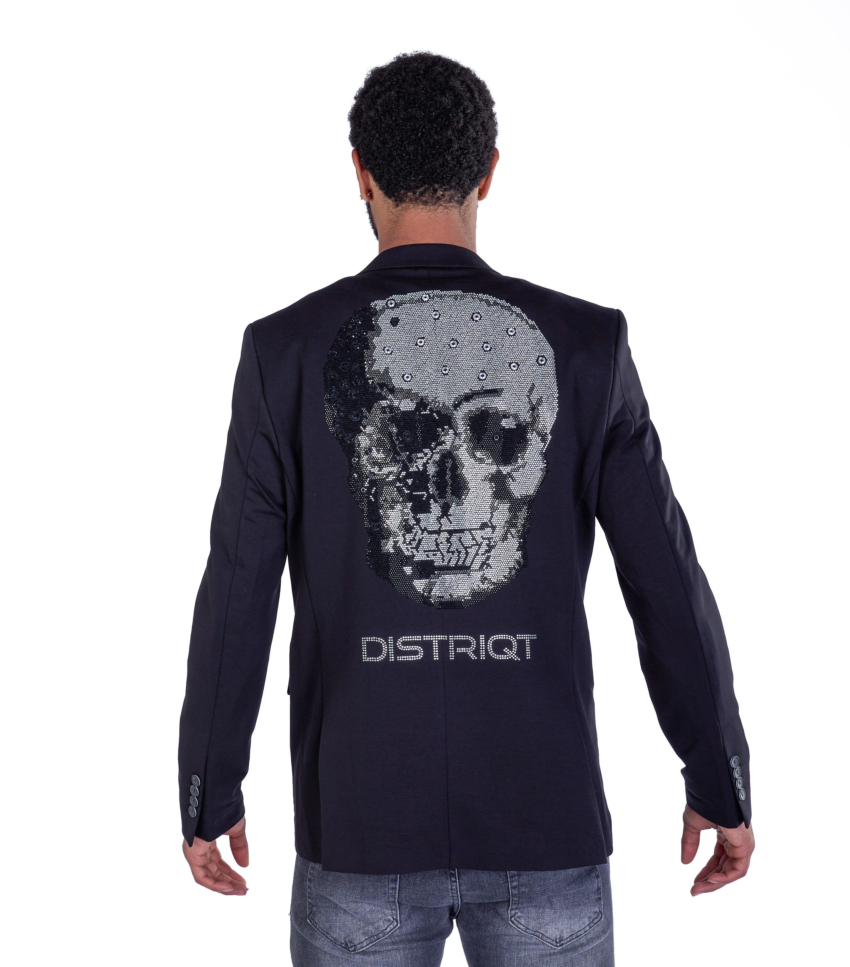 Denim Distriqt Sakko Designer Slim Fit Totenkopf Herren Sakko Schwarz 50