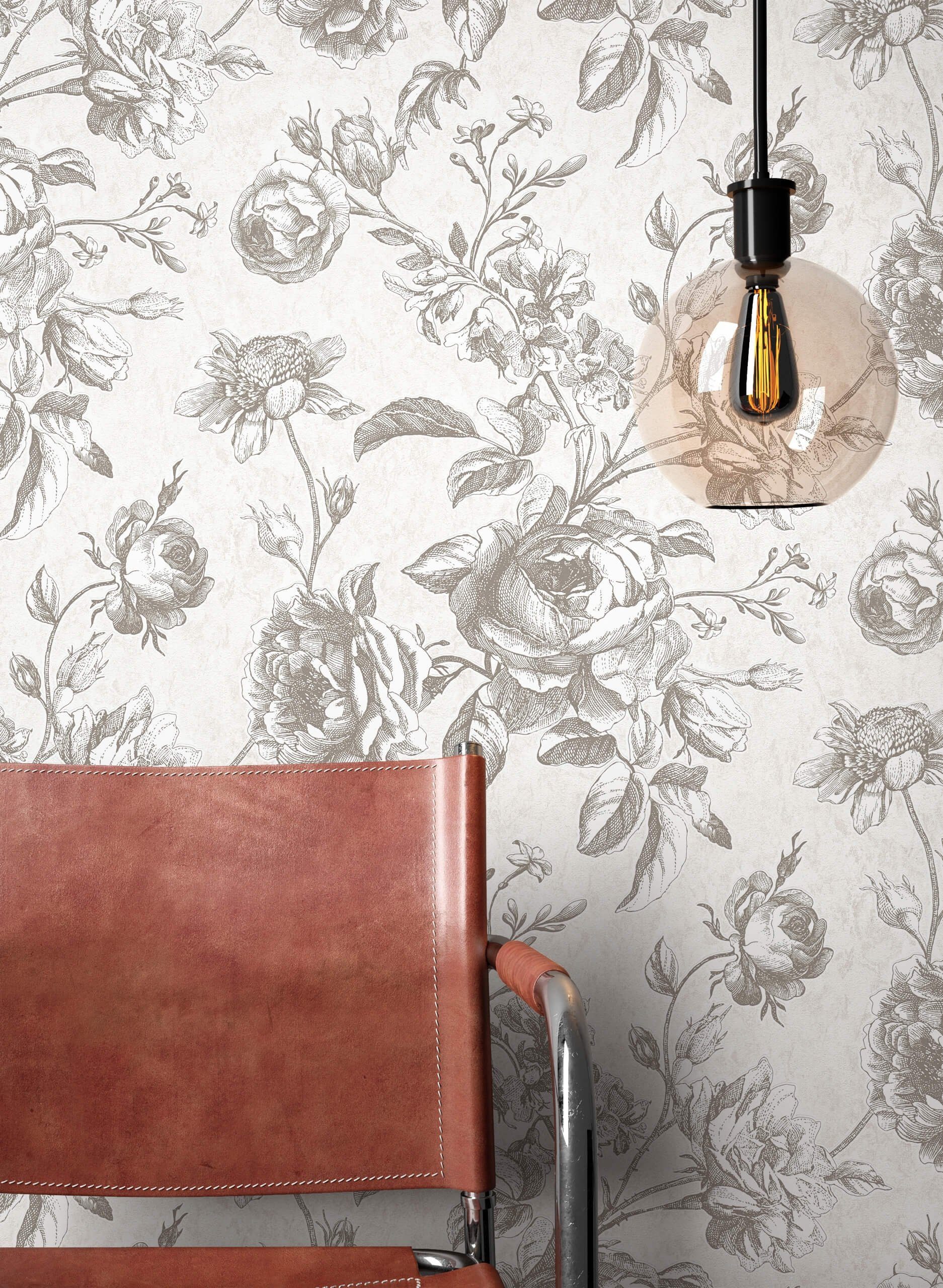 Newroom Vliestapete, Grau Tapete Floral Blumen günstig online kaufen