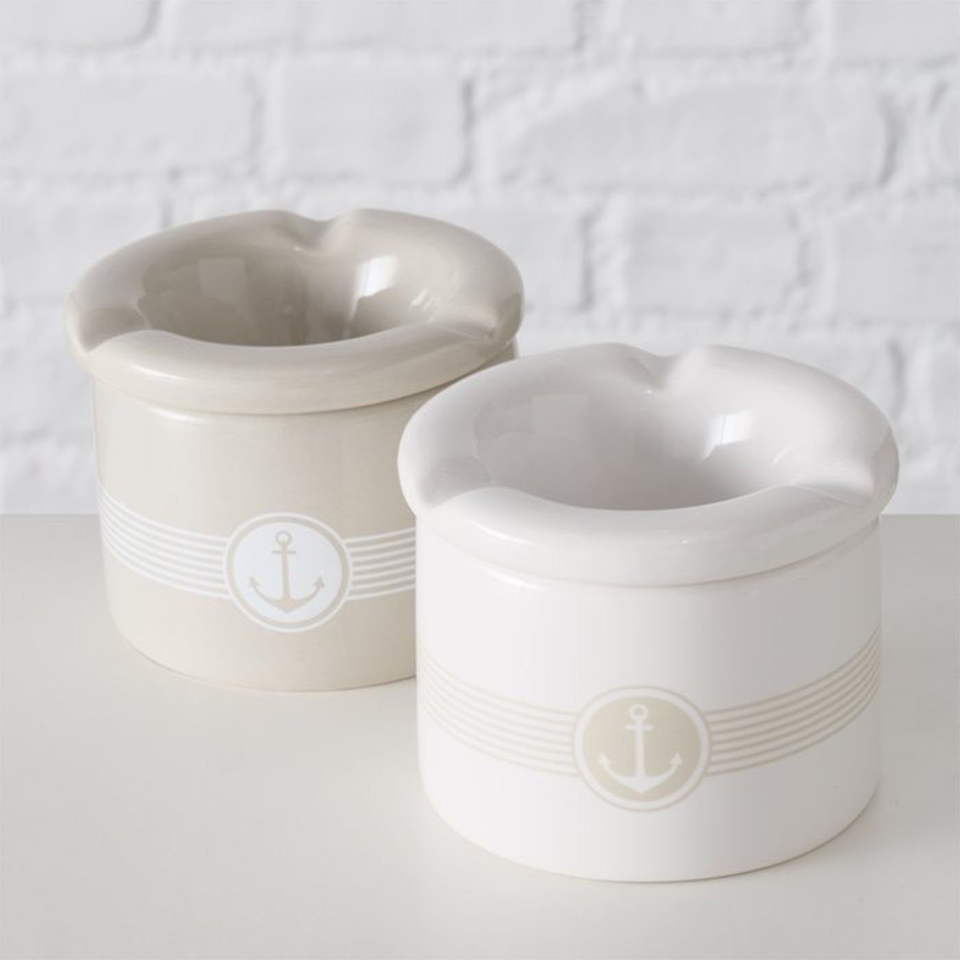 Maritimes aus Design Keramik Sturmaschenbecher mit BOLTZE Aschenbecher Weiß Anker