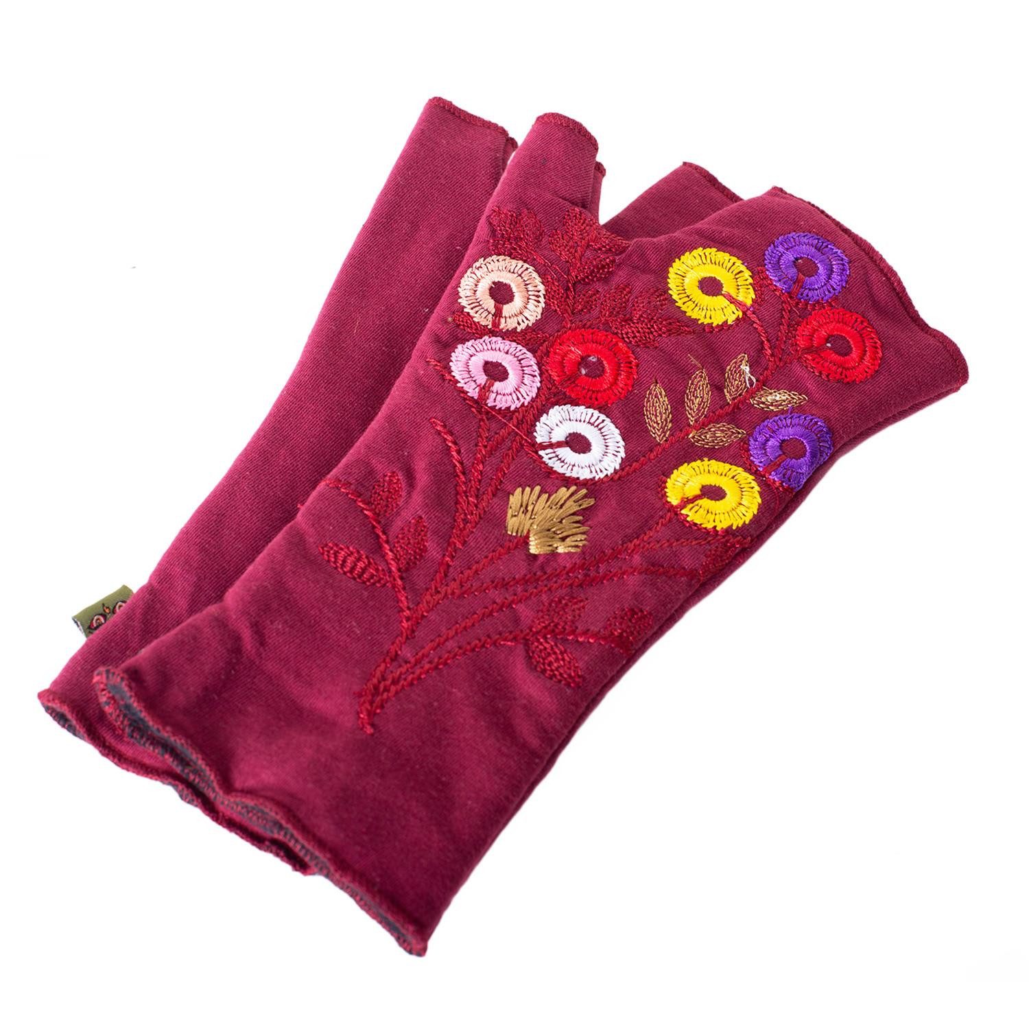Vishes Armstulpen Warme Handstulpen mit Blumenstickerei, außen Baumwolle, innen Fleece Alternative Bekleidung, Ethno, Hippie, Retro Style