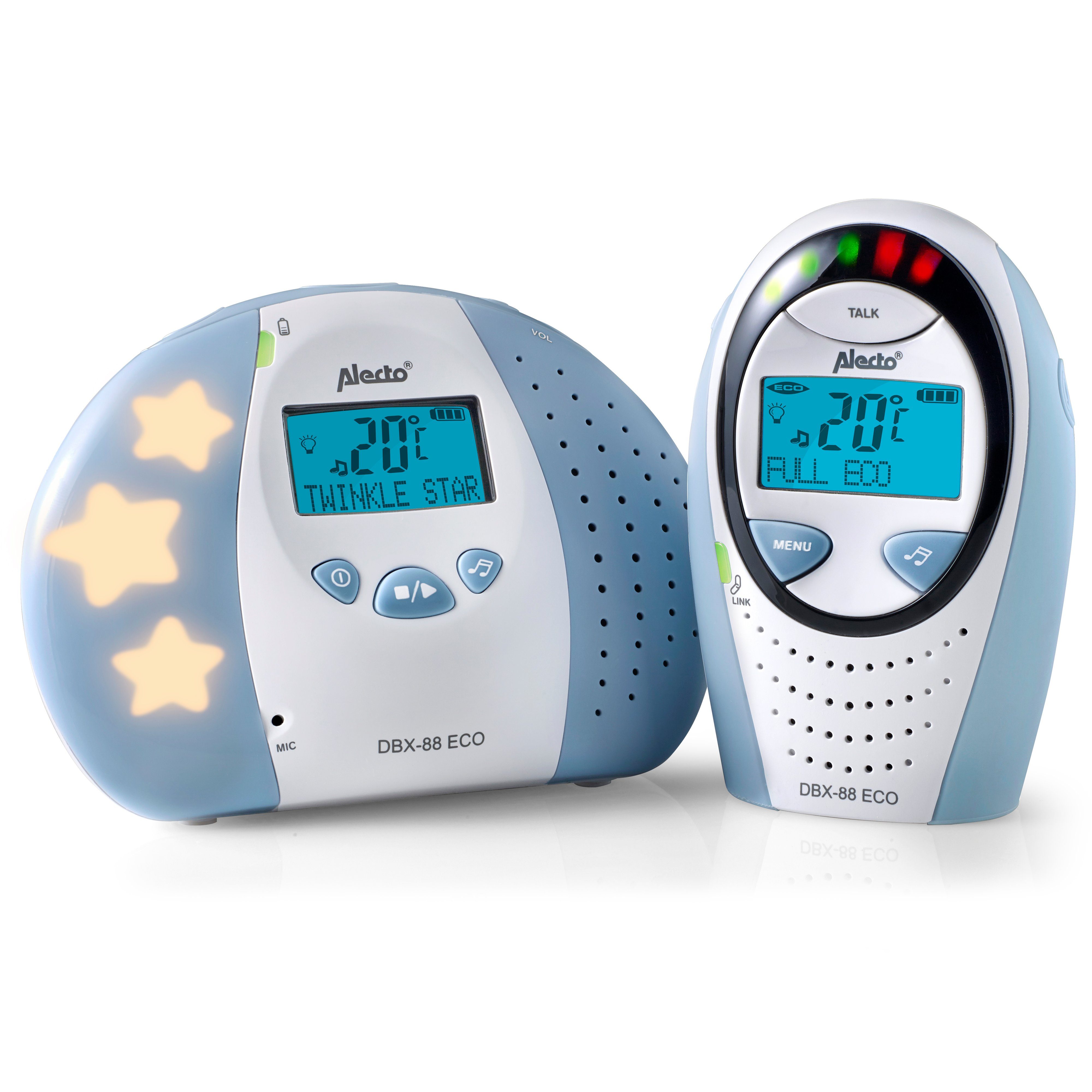 Alecto Babyphone DBX-88 ECO, 1-tlg., Störungsfreier Klang & ECO, Nachtlicht & Schlaflieder integriert