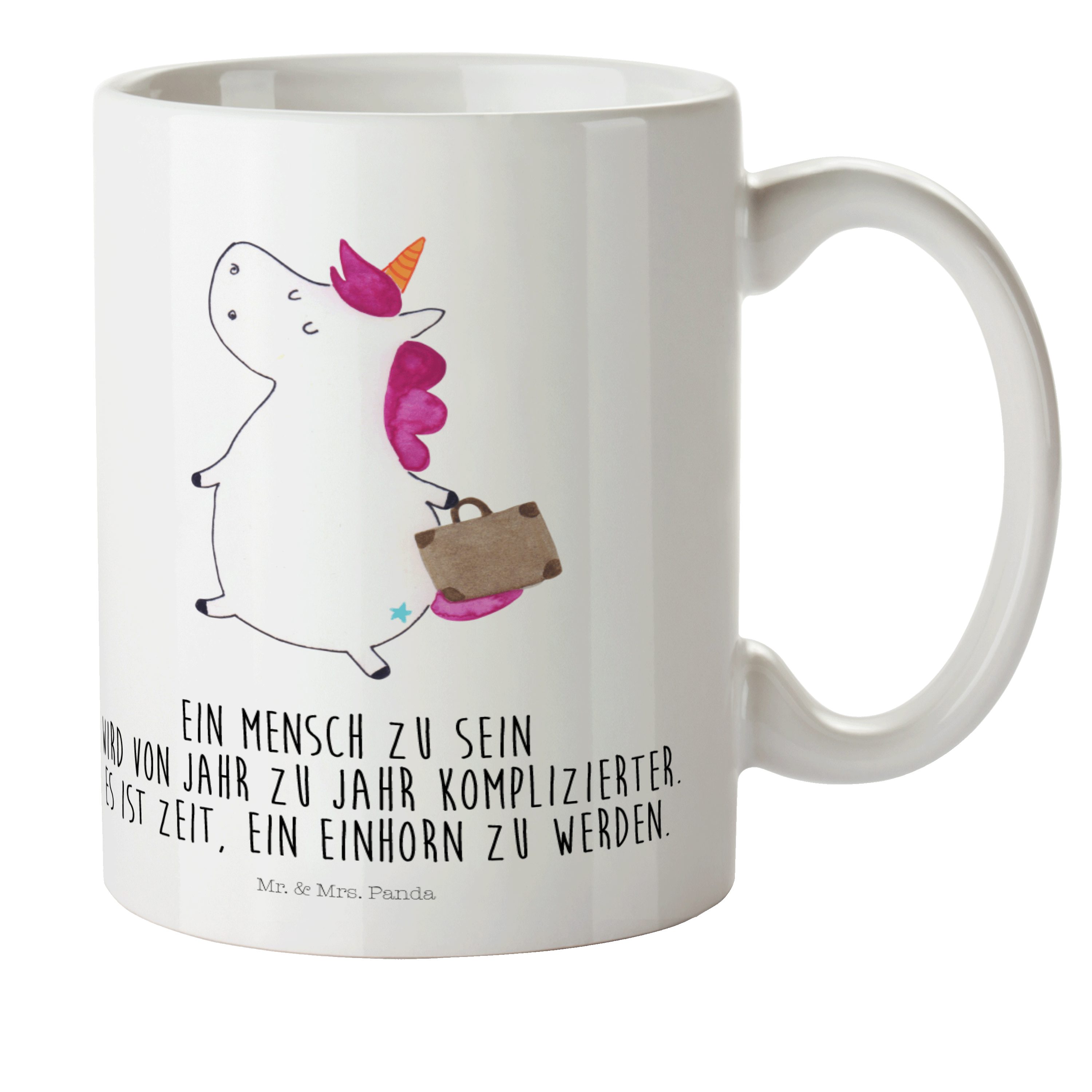 Mr. & Mrs. Panda Kinderbecher Einhorn Koffer - Weiß - Geschenk, Abenteuer, Kind, Unicorn, Pegasus, Kunststoff