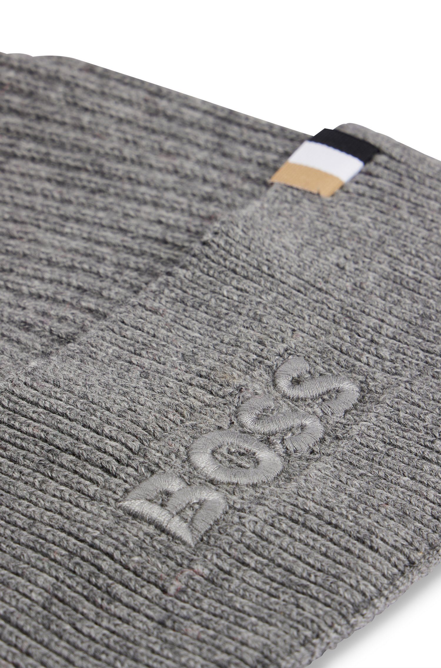 BOSS Strickmütze Magico_Hat mit BOSS Medium Logo-Stickerei Grey 030