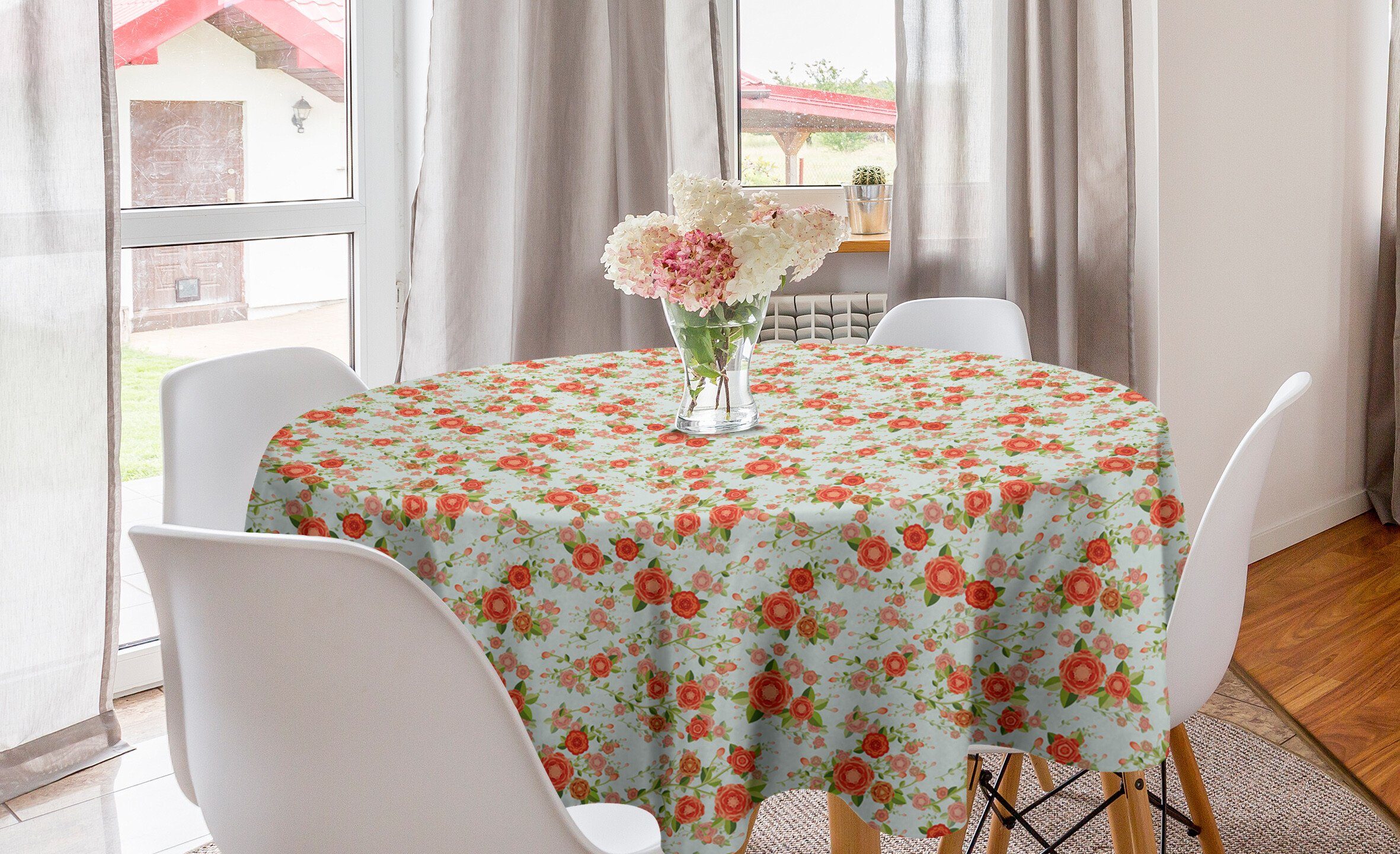 Esszimmer Tischdecke Blumen für Abdeckung Kreis Dekoration, Flora Abakuhaus Blüte Küche Rose Tischdecke