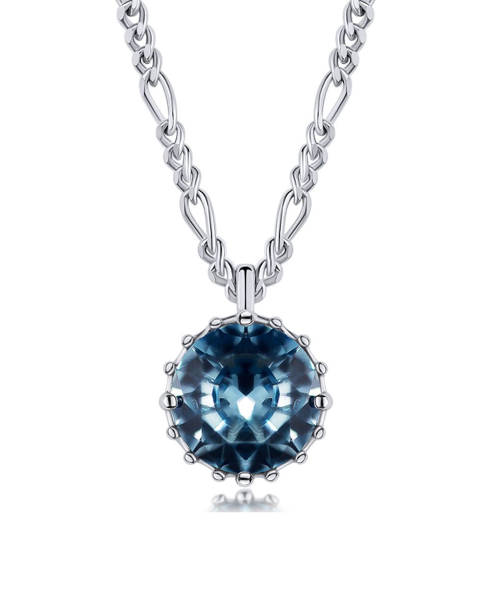 Kette mit Anhänger 'Elora' Damen Halskette Silber 925 Kristall Anhänger blau Figaro-Kette