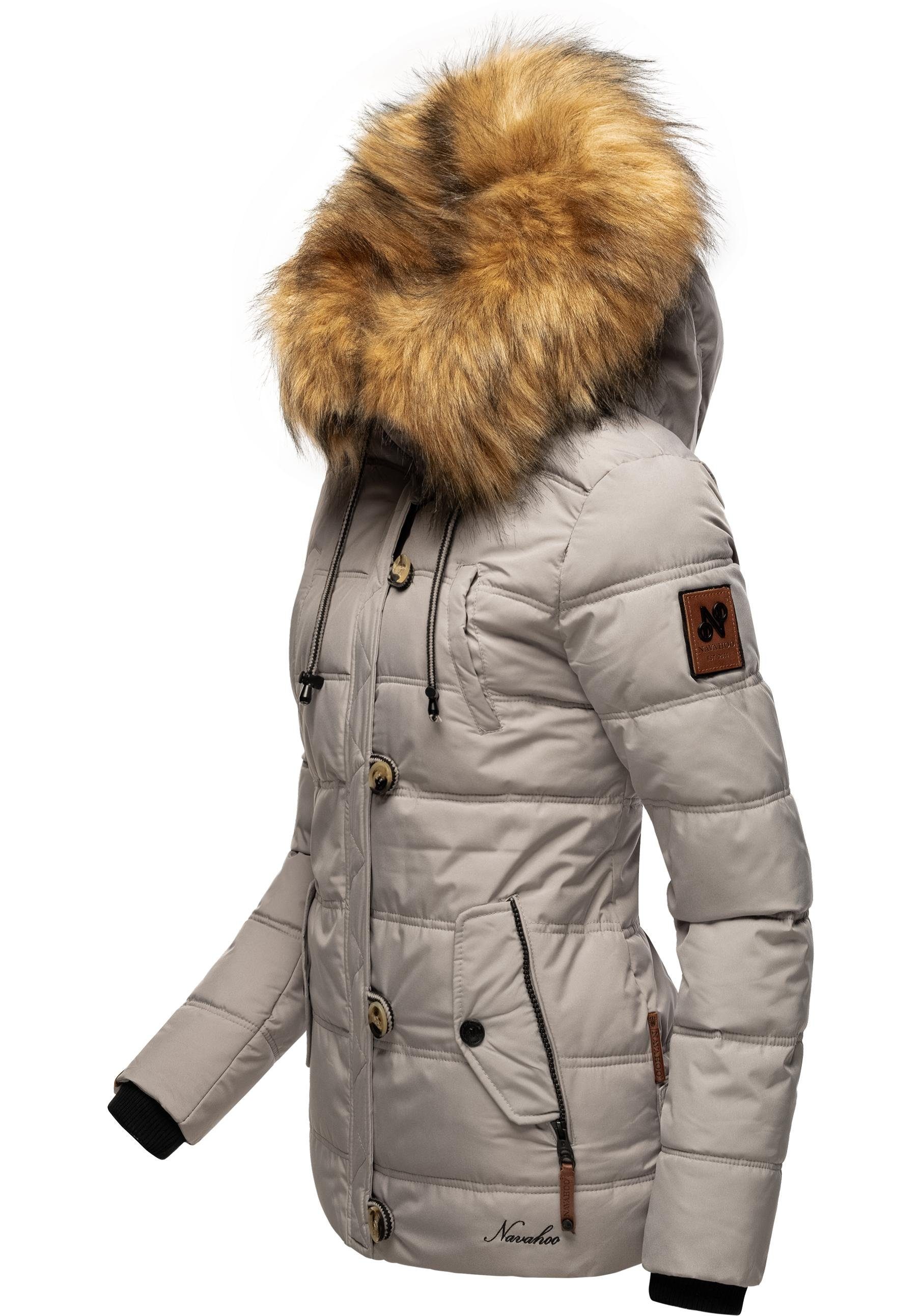 mit Kapuze Winterjacke stylische kieselgrau Kunstpelz Zoja Steppjacke Navahoo