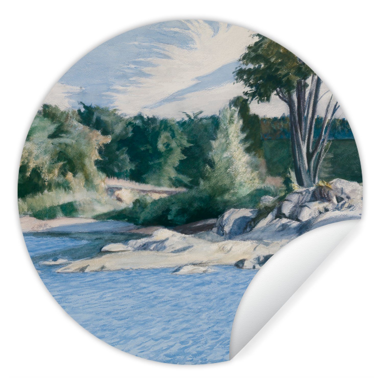 MuchoWow Wandsticker Weißer Fluss bei Sharon - Edward Hopper (1 St), Tapetenkreis für Kinderzimmer, Tapetenaufkleber, Rund, Wohnzimmer