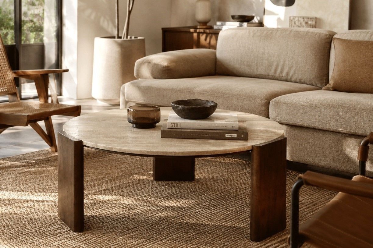 Dutchbone Couchtisch Retro Beistelltisch Valcour Travertin Holz
