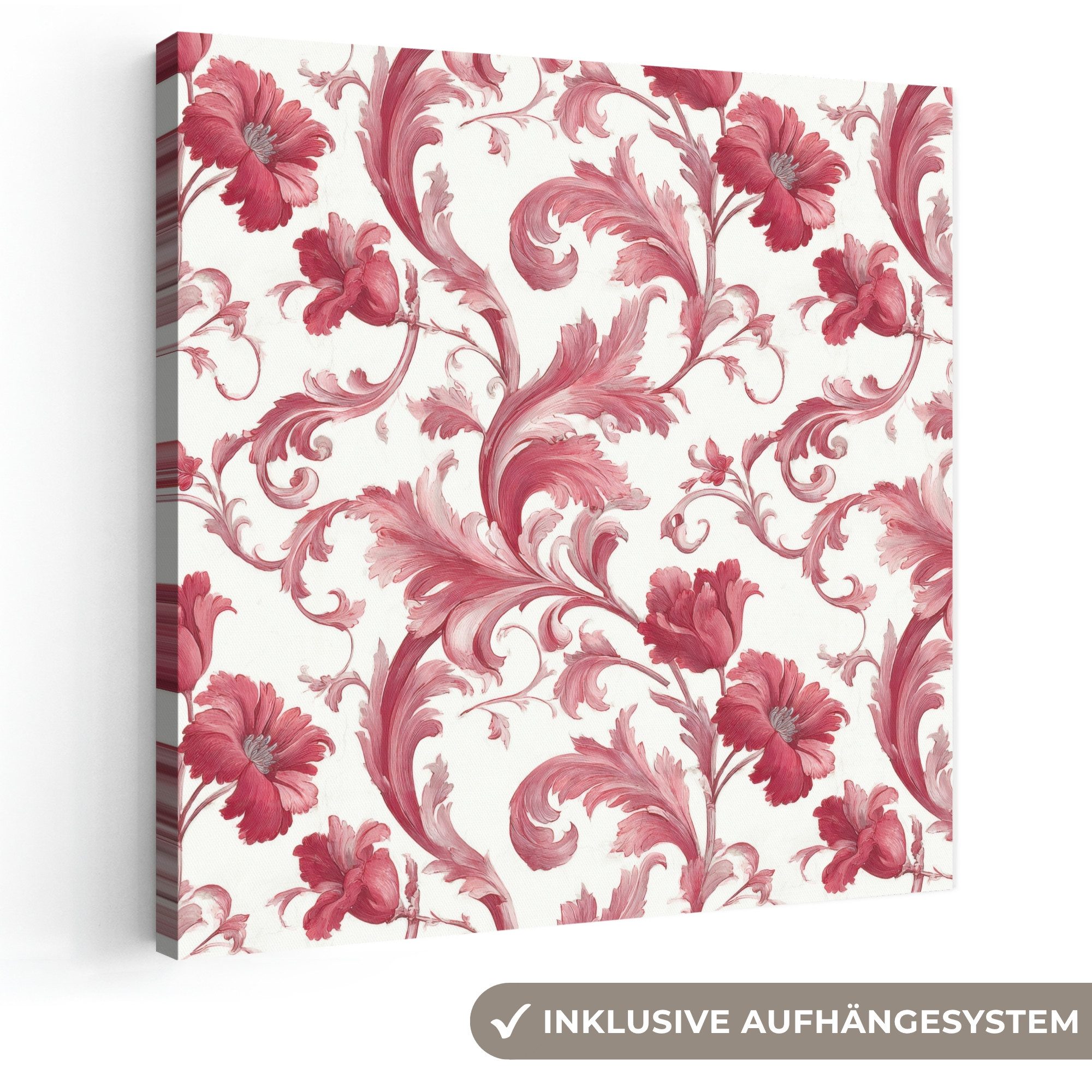 OneMillionCanvasses® Leinwandbild Barock - Muster - Rot, Fotodruck (1 St), Wandbild, Deko Schlafzimmer Wohnzimmer Flur 20x20 cm