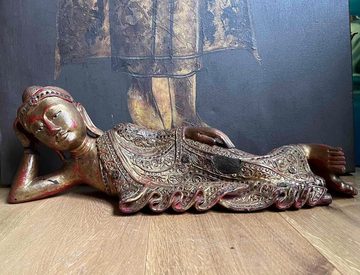 Asien LifeStyle Buddhafigur Liegende Holz Buddha Figur aus Burma 57cm