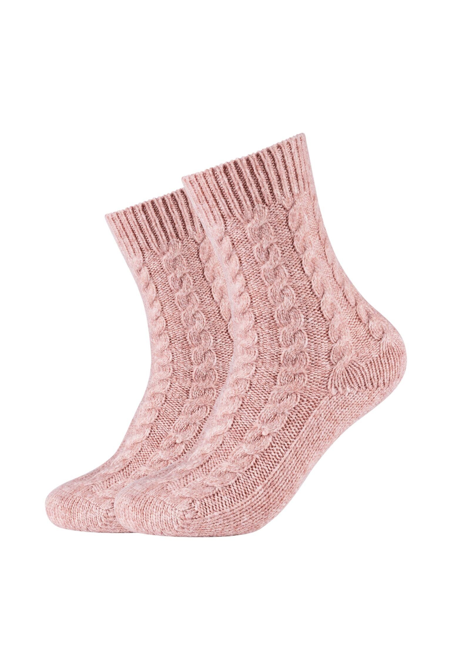 Camano Socken Socken Damen Kuschelsocken rose Warm Lang Cosy dusty Flauschig Zopfmuster