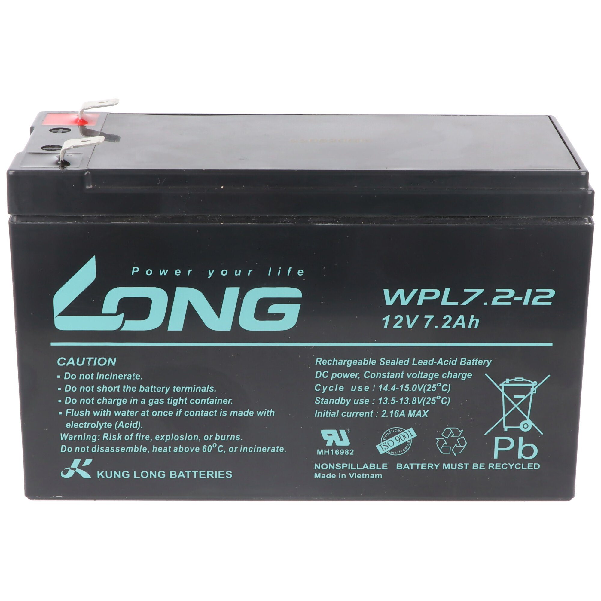 Kung Long Kung Long WPL7.2-12 F2 Longlife Blei-Vlies-Akku, 12Volt, 7,2Ah mit 6, Akku 7200 mAh (12,0 V)
