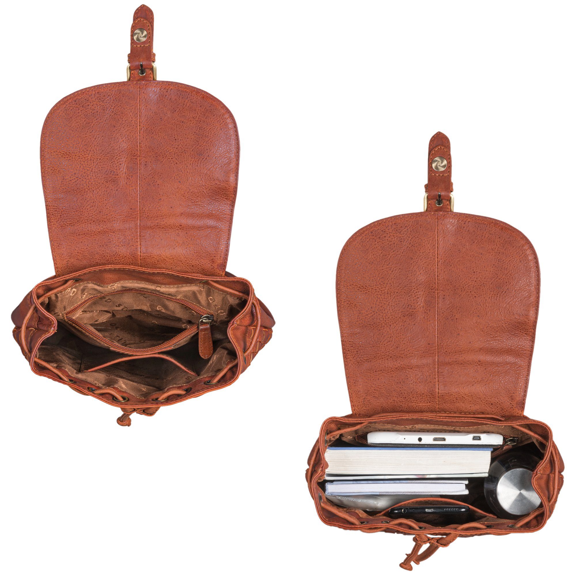 STILORD Cityrucksack "Camilla" Kleiner Lederrucksack Damen im Boho-Look geflochten