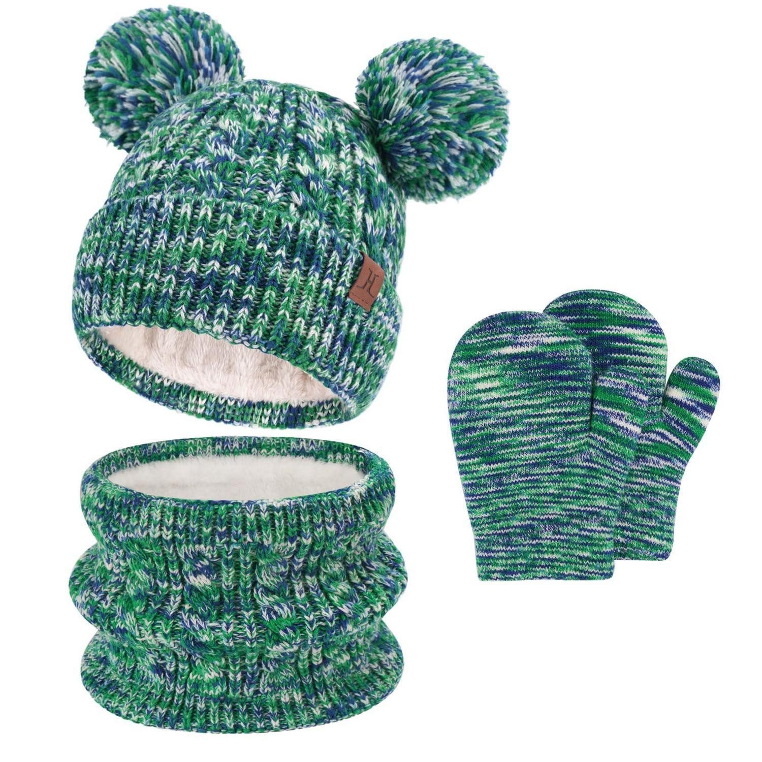 LuxusKollektion Bommelmütze Mütze Schal Handschuhe Kinder Winter Grün (1-St)