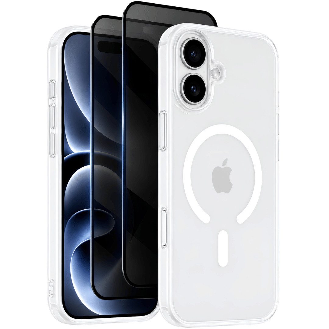 SmartUP Smartphone-Hülle + 2X Schutzglas für iPhone 16 Plus MagSafe Panzerfolie Privacy Case 6,3, MagSafe-Technologie, präzise Aussparungen