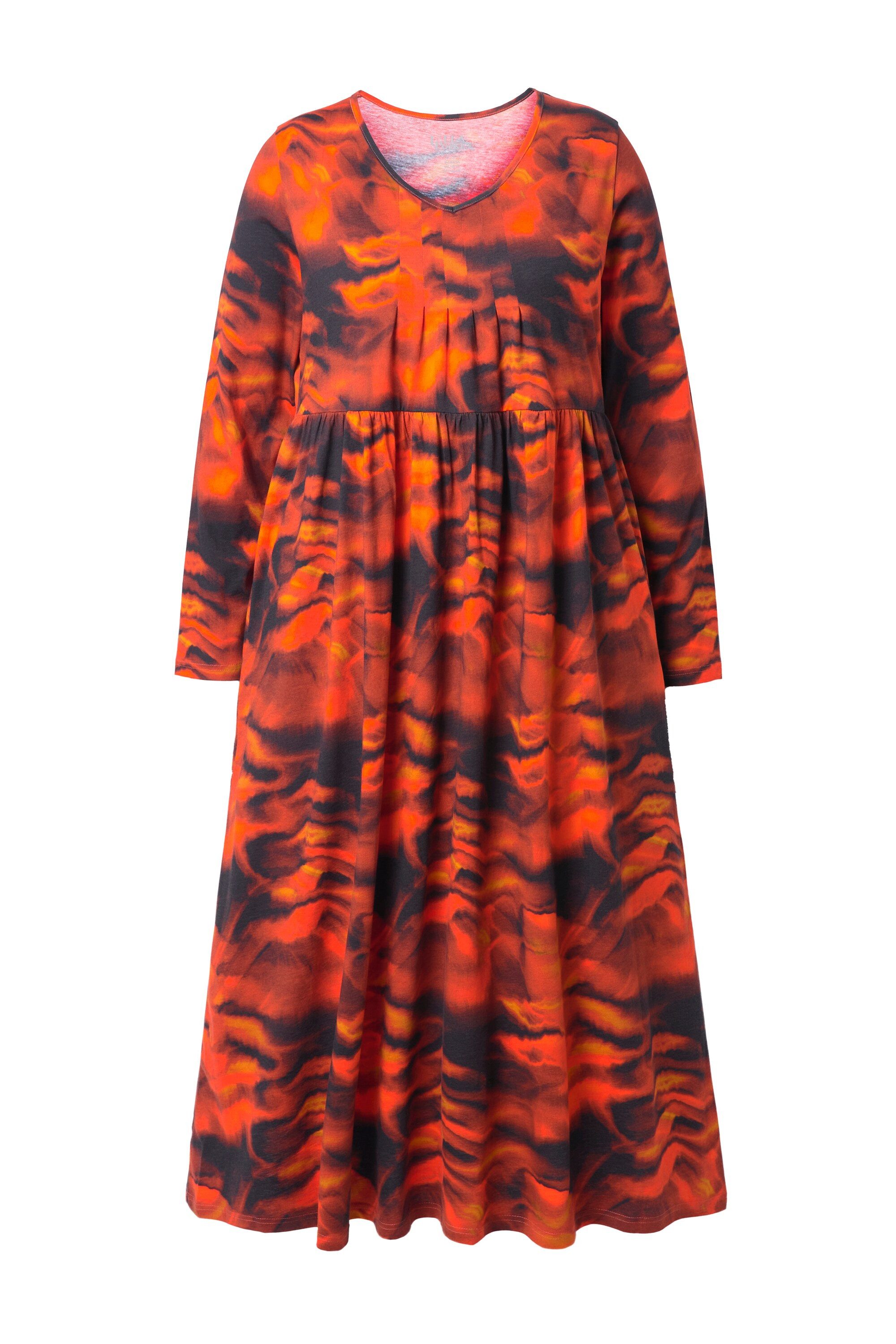 Ulla Popken Maxikleid Maxikleid A-Linie V-Ausschnitt Langarm Taschen
