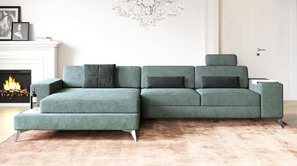 Couch samt Wohnlandschaft Eckcouch mane grau »MÜNCHEN alcantara LED Sofa BULLHOFF Designsofa anthrazit L-Form Ecksofa IV« Ecksofa XXL