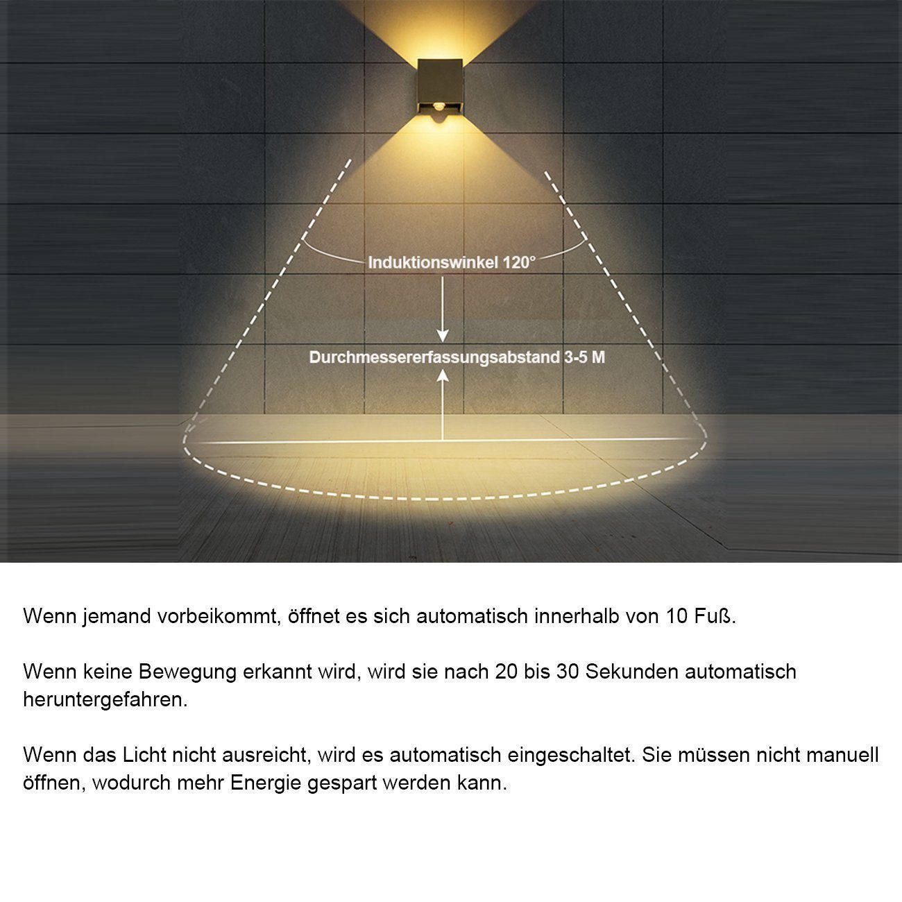 LED 10W Bewegungsmelder Außen/Innen oyajia für Wandleuchte Bad Lichtstrahl, Einstellbarer LED 3000K Flur 10W 2 Stück integriert, fest Wandleuchte mit Warmweiß Außenwandleuchte Wandlampe