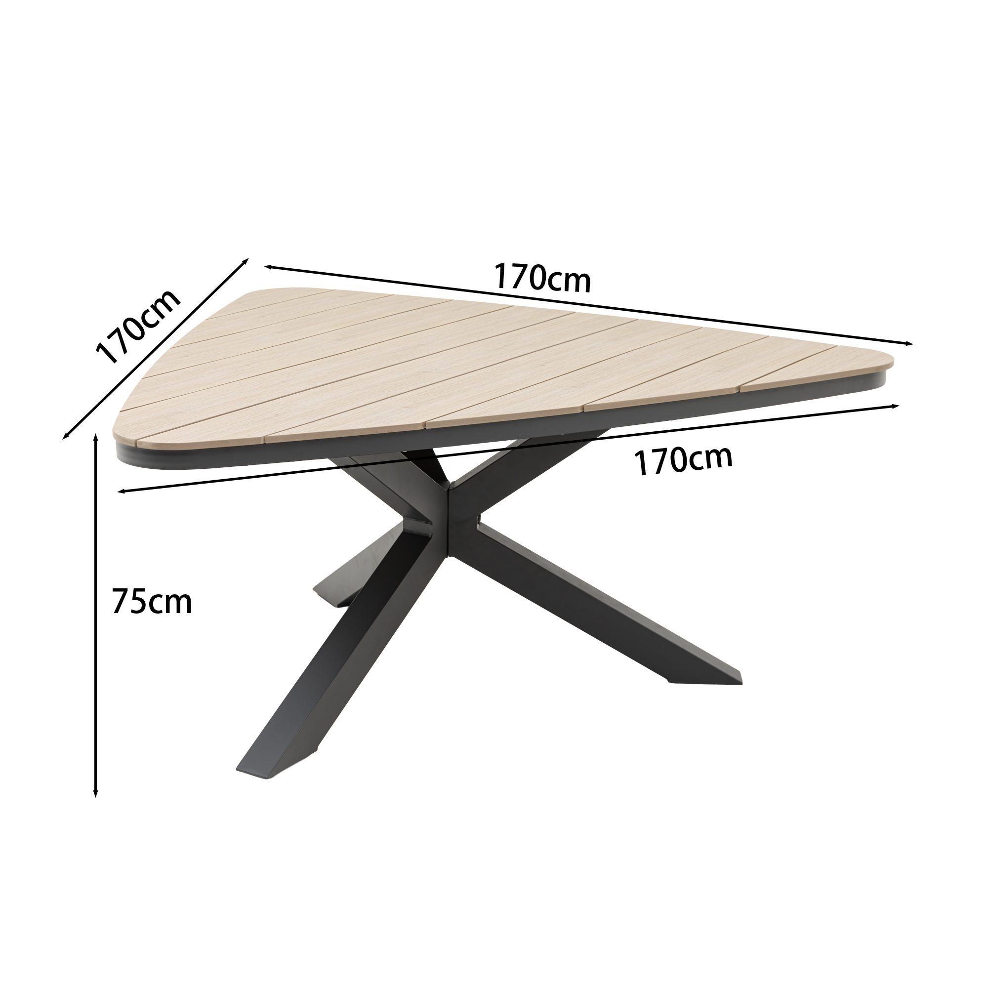 Gardissimo Gartentisch Armati hell Triangel 170 cm dreieckig (Esstisch, 1 Tisch), absolut wetterfest / pflegeleicht / Aluminium / Nonwoodplatte