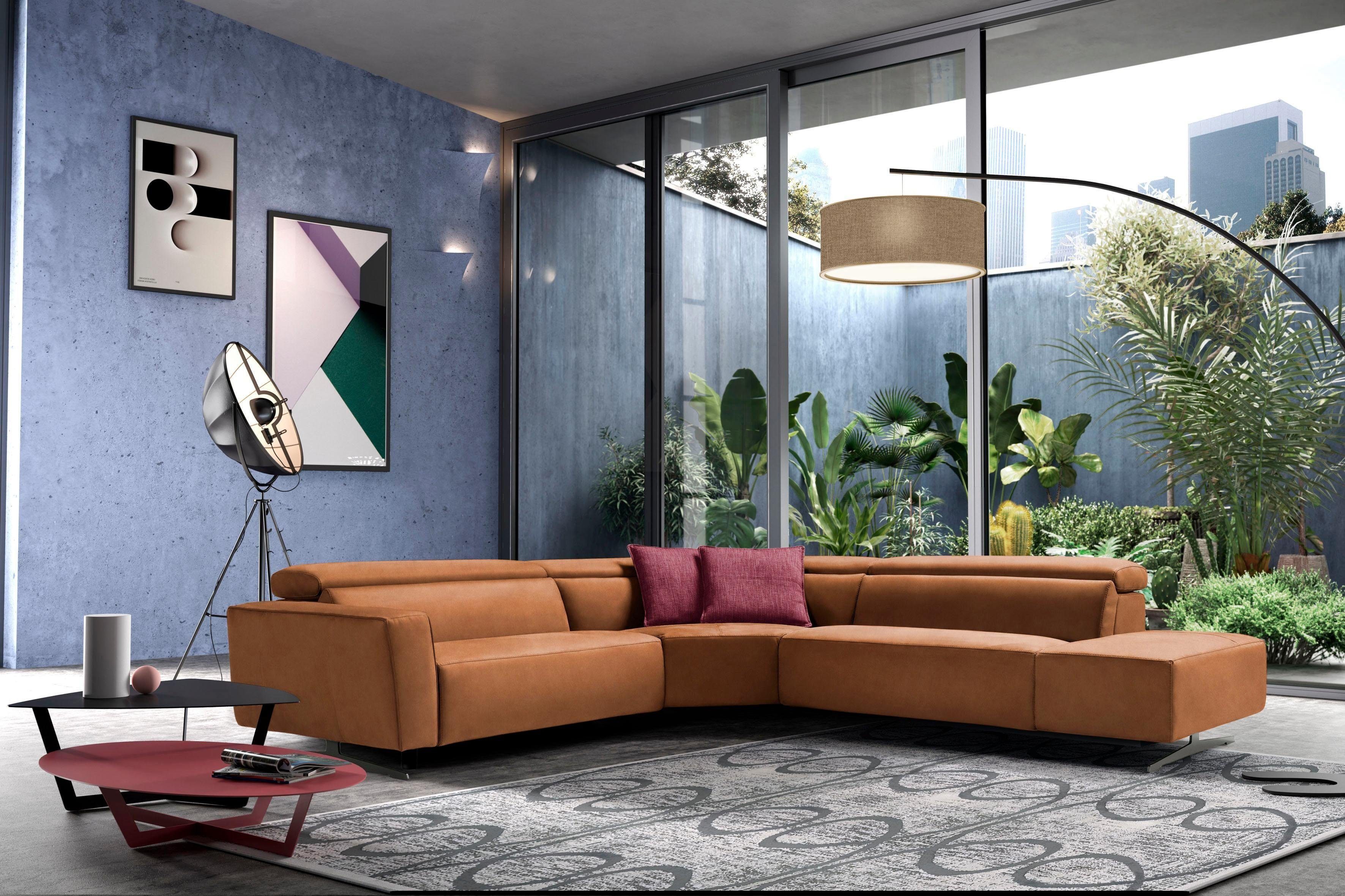 Egoitaliano Ecksofa Stefanie-e, Designsofa der Extraklasse, bequem mit hohem Sitzkomfort, mit Relaxfunktion und verstellbaren Kopfteilelementen