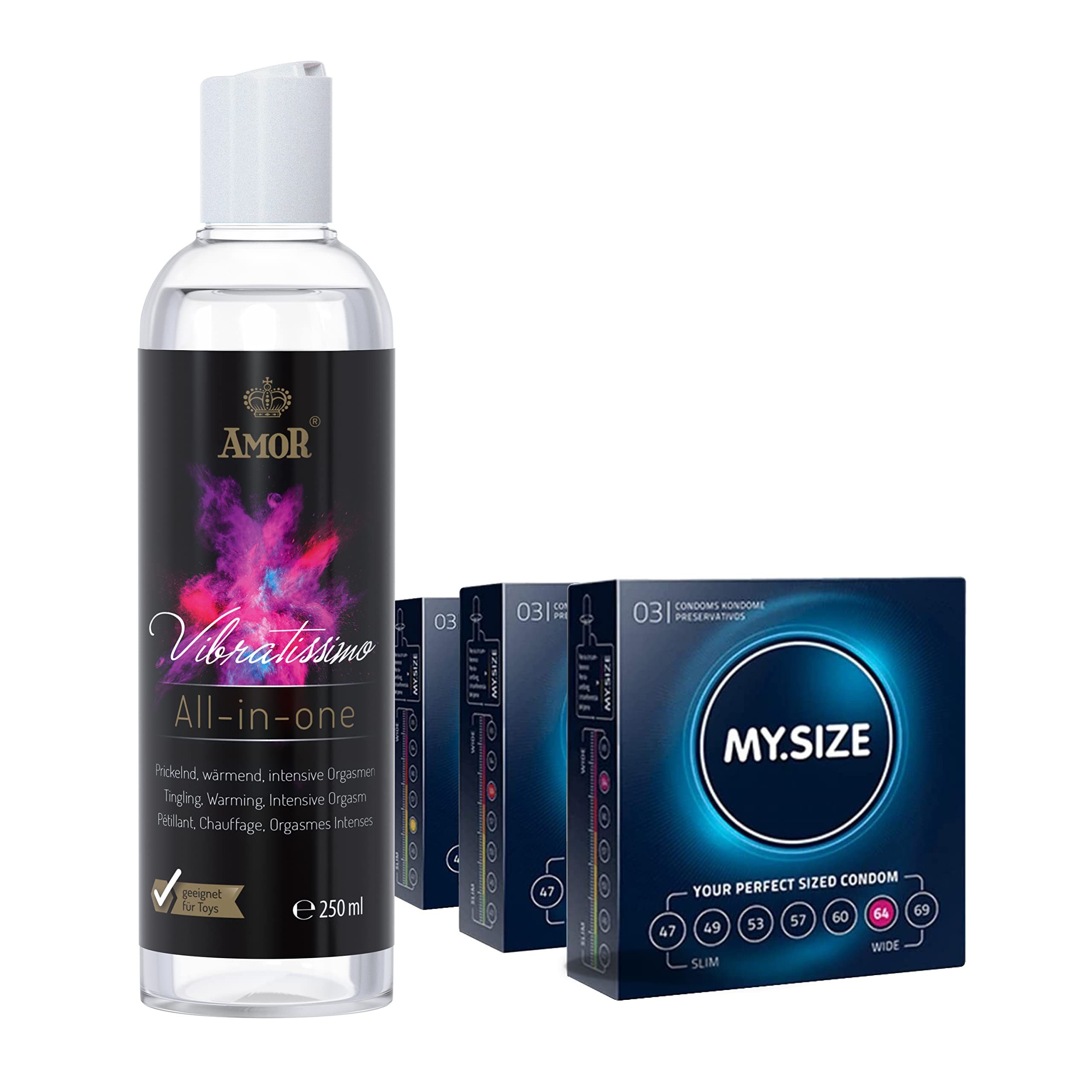 Vibratissimo Kondome Vibratissimo Play Gel All-in-one & MY.SIZE Set Set, Play Gel All-in-one 250 ml + 3 MY.SIZE Kondome