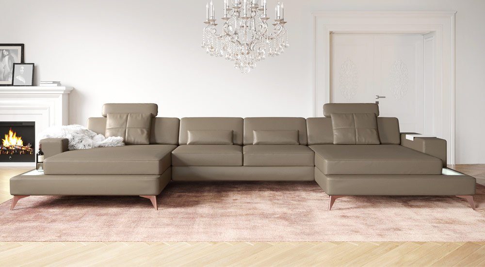 Ecksofa Designsofa Grau Sofa LED Couch XXL Weiss von Eckcouch BULLHOFF U-Form Grün Wohnlandschaft Wohnlandschaft BULLHOFF Leder »MÜNCHEN« Leder