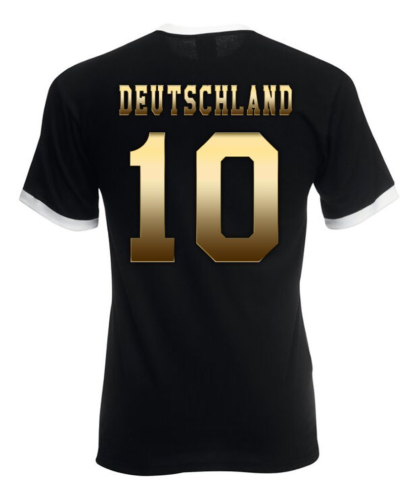 T-Shirt mit Designz Motiv trendigem Herren Deutschland im Look Trikot T-Shirt Youth Gold-Schwarz Fußball