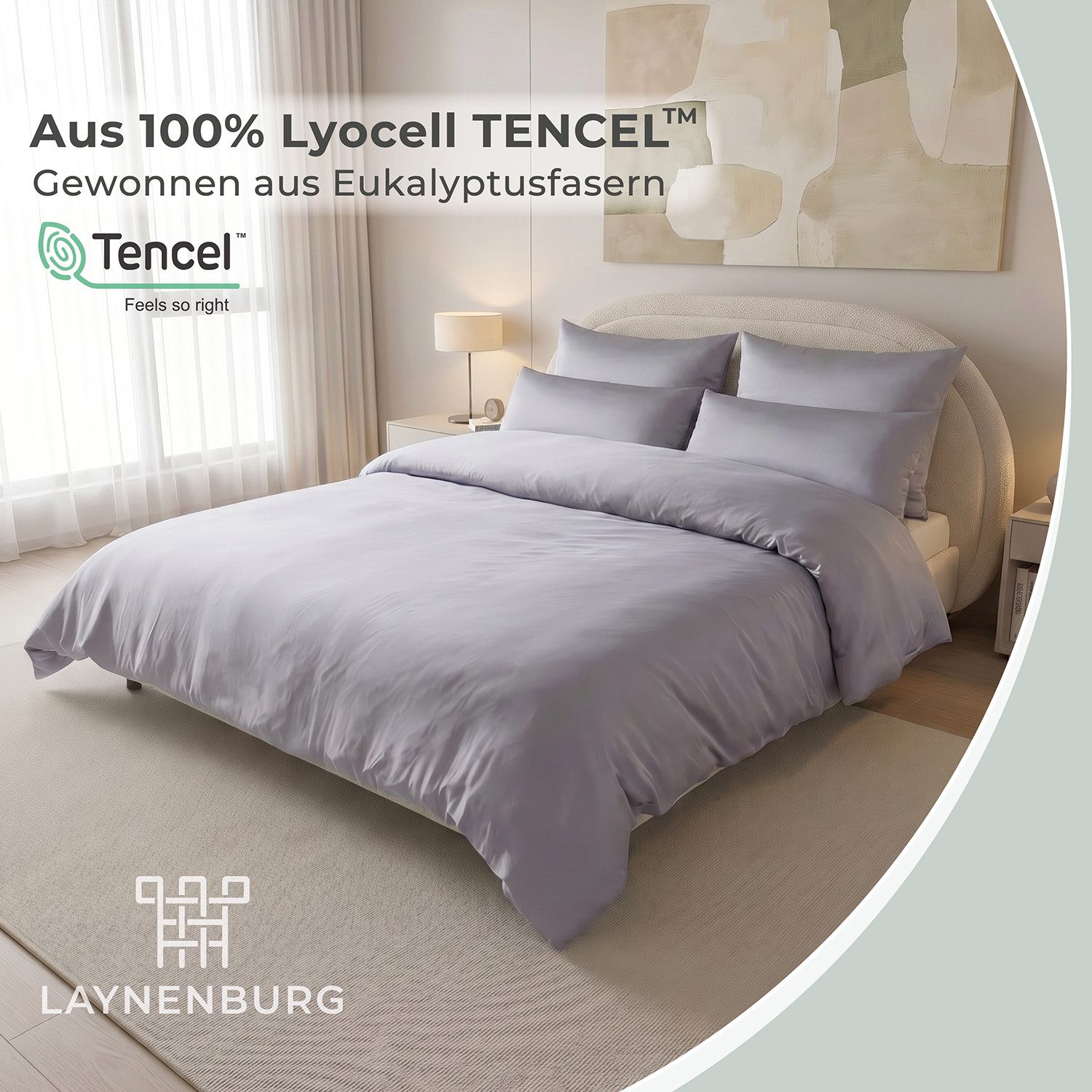 Laynenburg Bettwäsche Eukalyptus aus 100% Tencel Lyocell ab Gr. 135x200, kühlende, atmungsaktive Sommer-Bettwäsche mit Reißverschluss – Bild 2 von 5