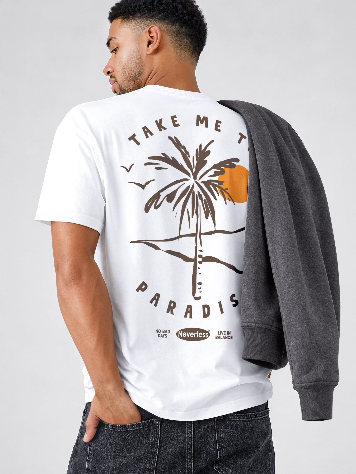 Neverless Oversize-Shirt Herren T-Shirt - Take me to Paradise - Relaxed Fit Sommer Fashion mit Print – Bild 5 von 5