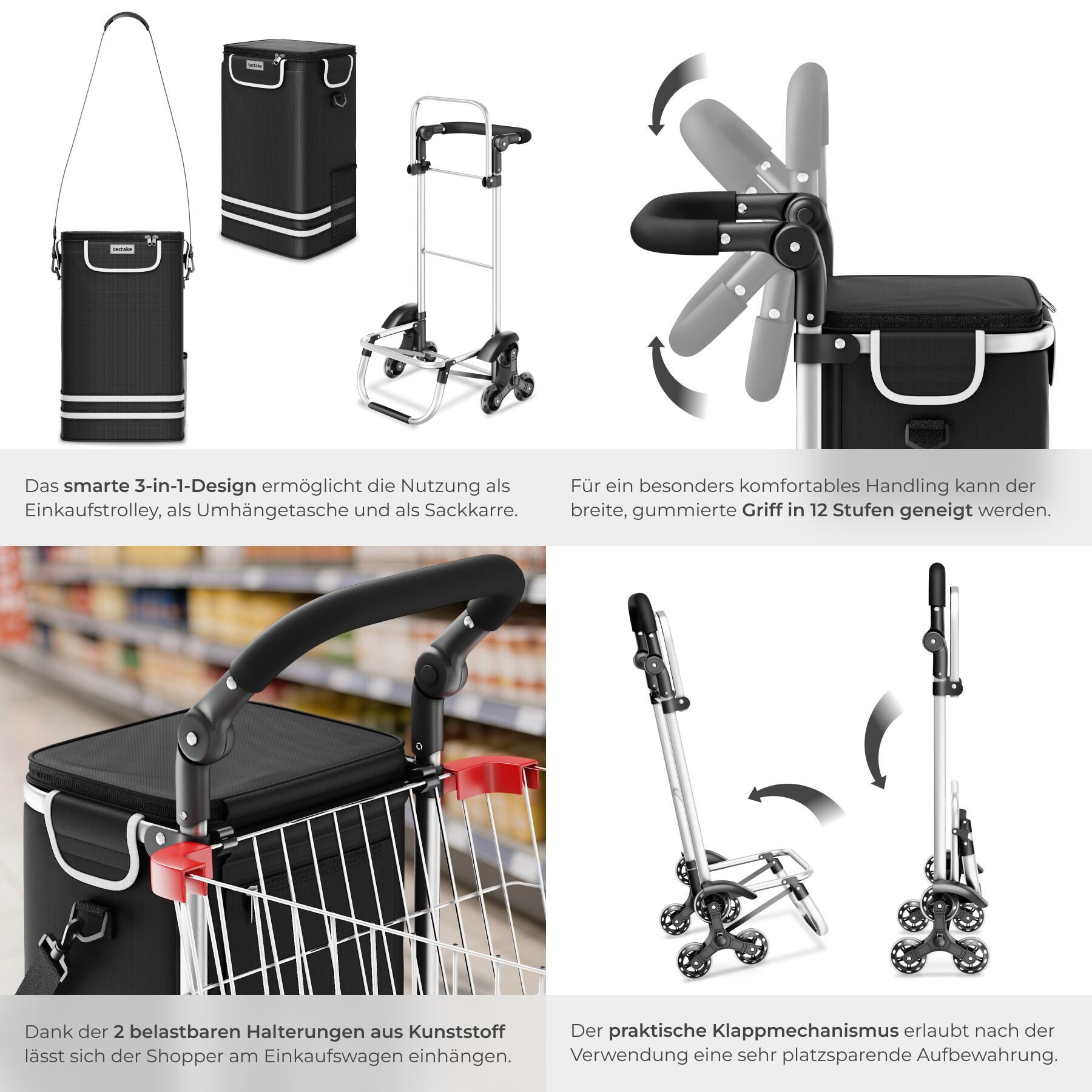 tectake Einkaufstrolley Einkaufstaschenwagen 3-in-1 Inkl. Kühltasche und, klappbares Aluminiumgestell mit abnehmbarem Bezug, verstellbar – Bild 5 von 5