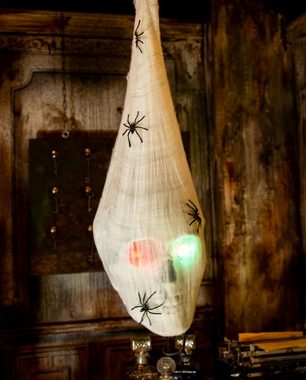 Horror-Shop Dekoobjekt LED-Totenkopf im Spinnencocon mit Leuchtaugen