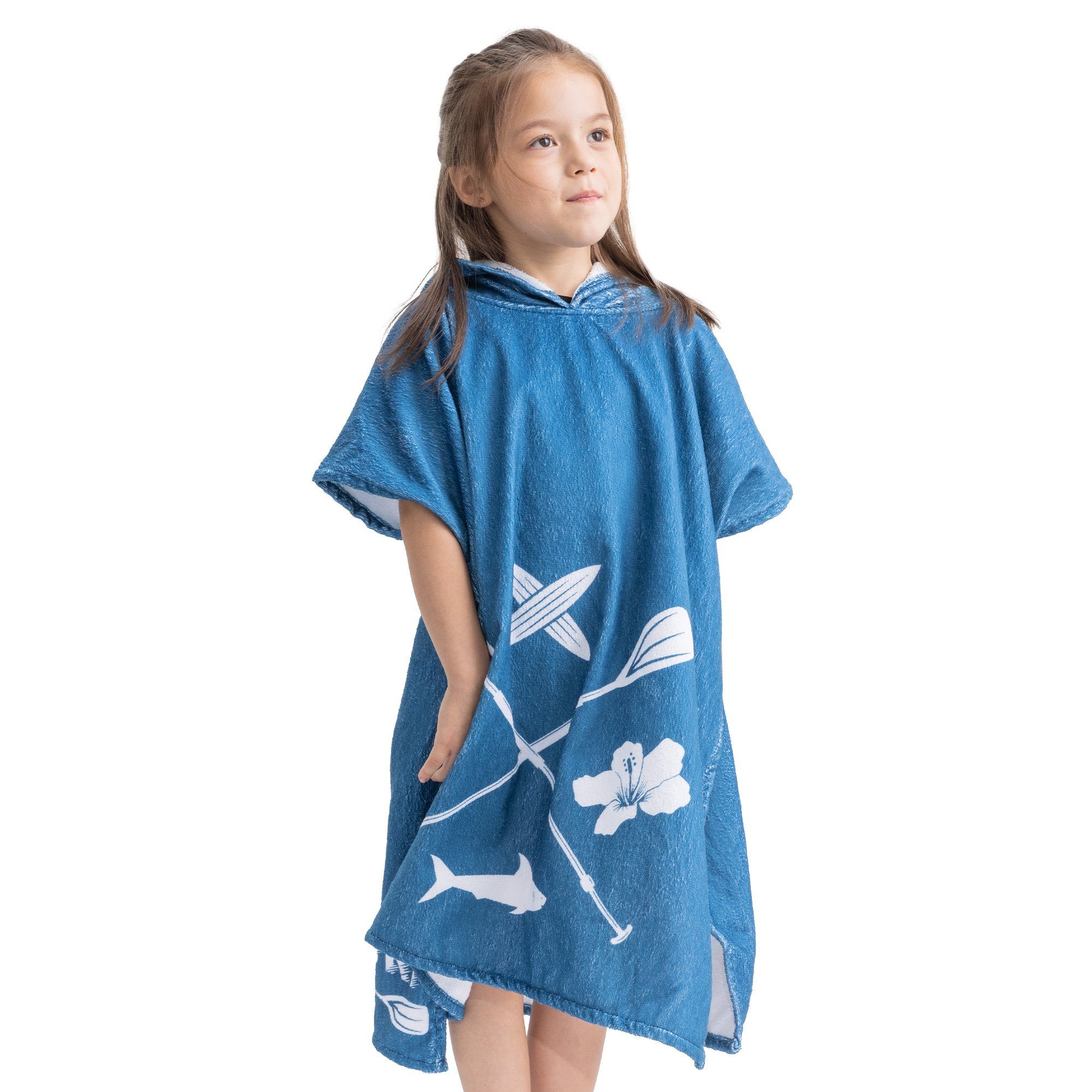 Handtuch Poncho Baumwolle Kinder Kinderbademantel HOMELEVEL Blau Badeponcho Baby Surfponcho, - - und