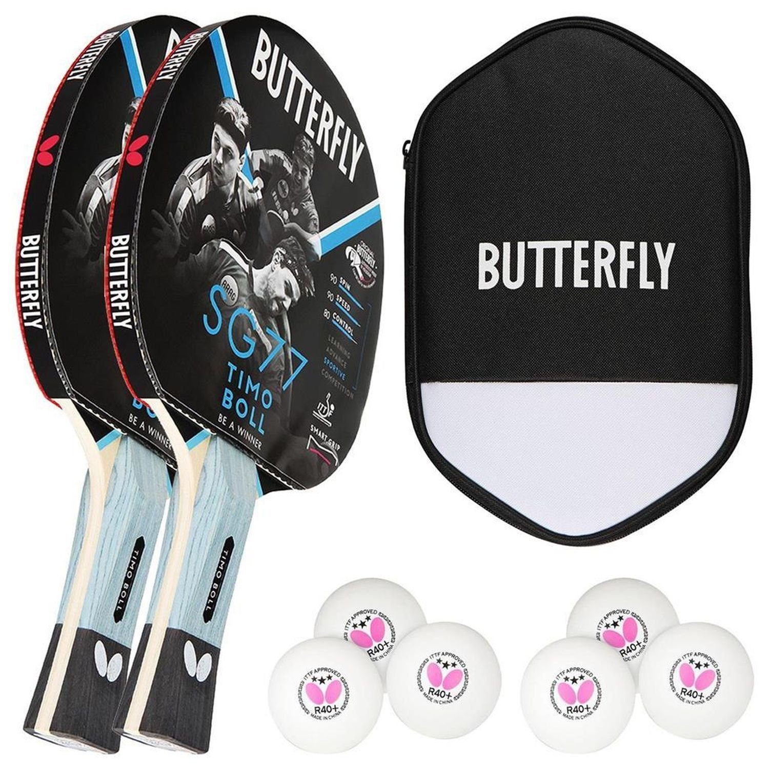 Tischtennisschläger 2x Timo Boll SG77 + Cell Case 2 +Bälle