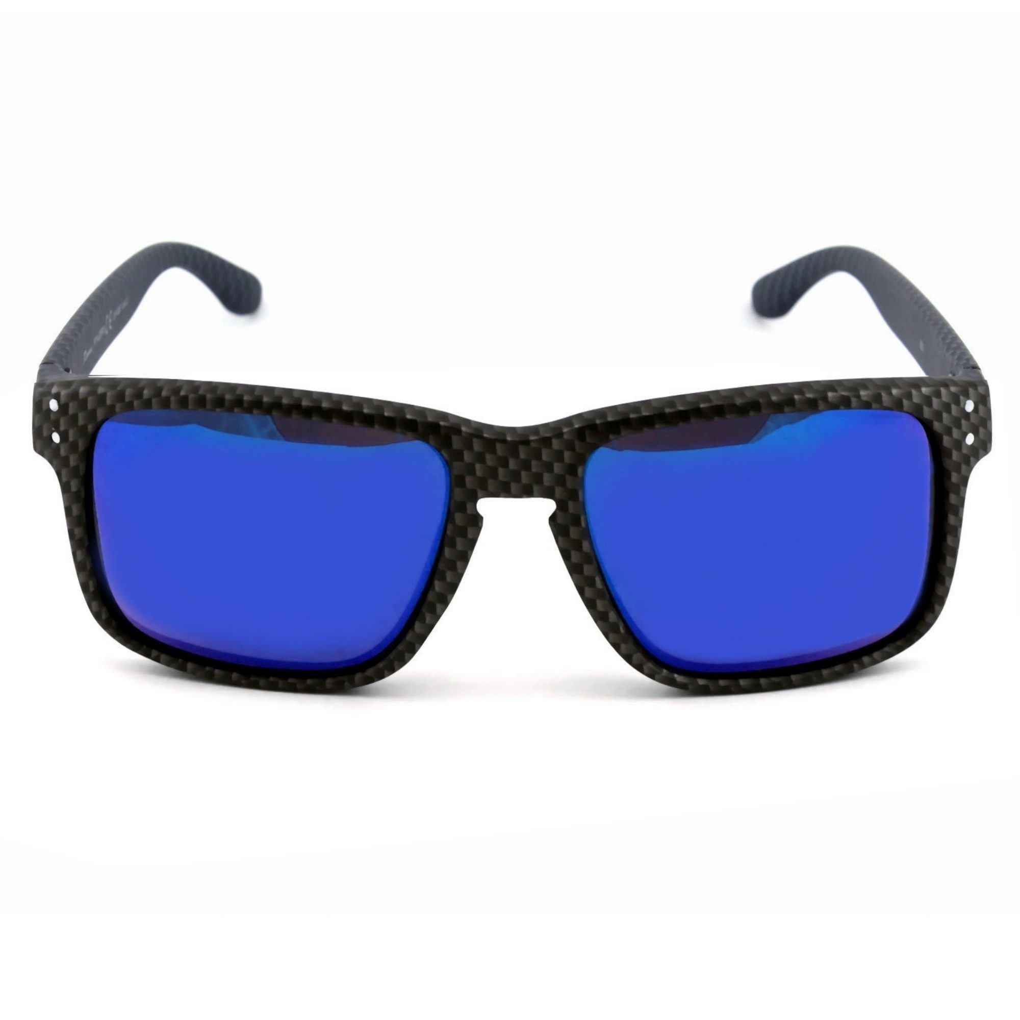 Rennec Sonnenbrille (1x Markenbrille in Carbon Look mit Brillenbeutel) Verspiegelte Gläser Gestell in Carbon Optik 3in2 Edelstahlgelenke