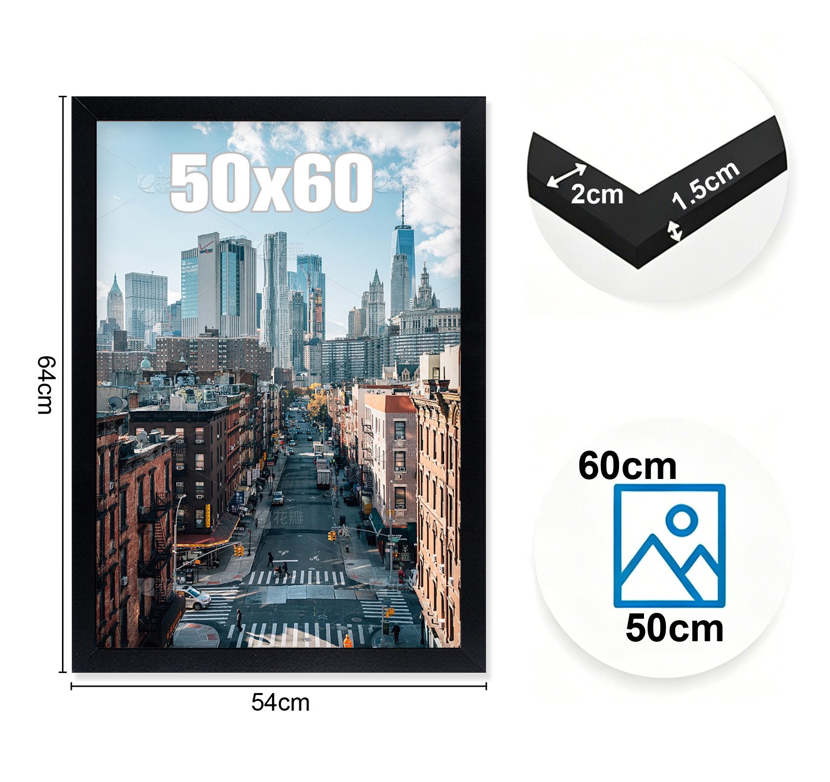 lindahandel Einzelrahmen Schwarz Bilderrahmen 50×60 mit bruchsicherem Acrylglas,Quer-Hochformat, (8 St), Modern Posterrahmen, Bilderrahmen für Puzzle,Fotos & Poster