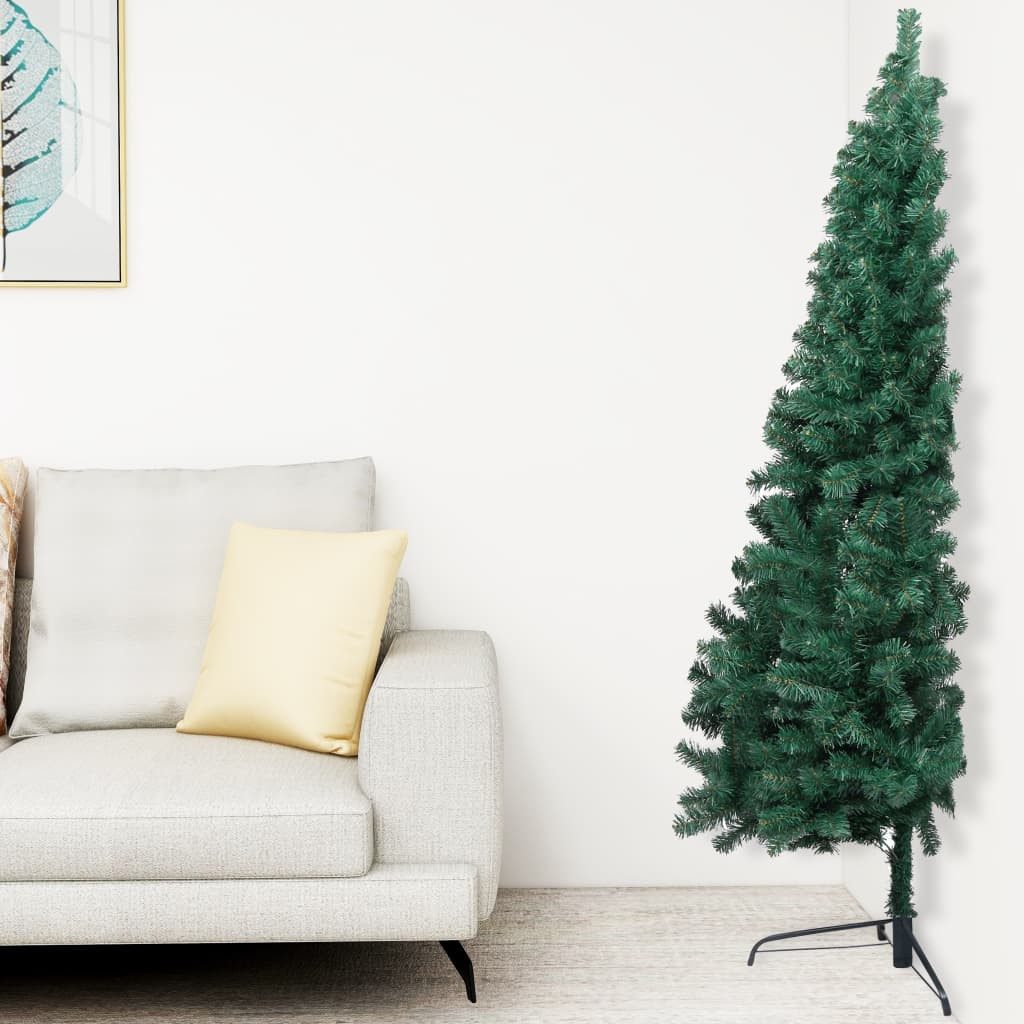 Künstlicher Weihnachtsbaum Künstlicher Halber Weihnachtsbaum mit Ständer Grün 210 cm PVC