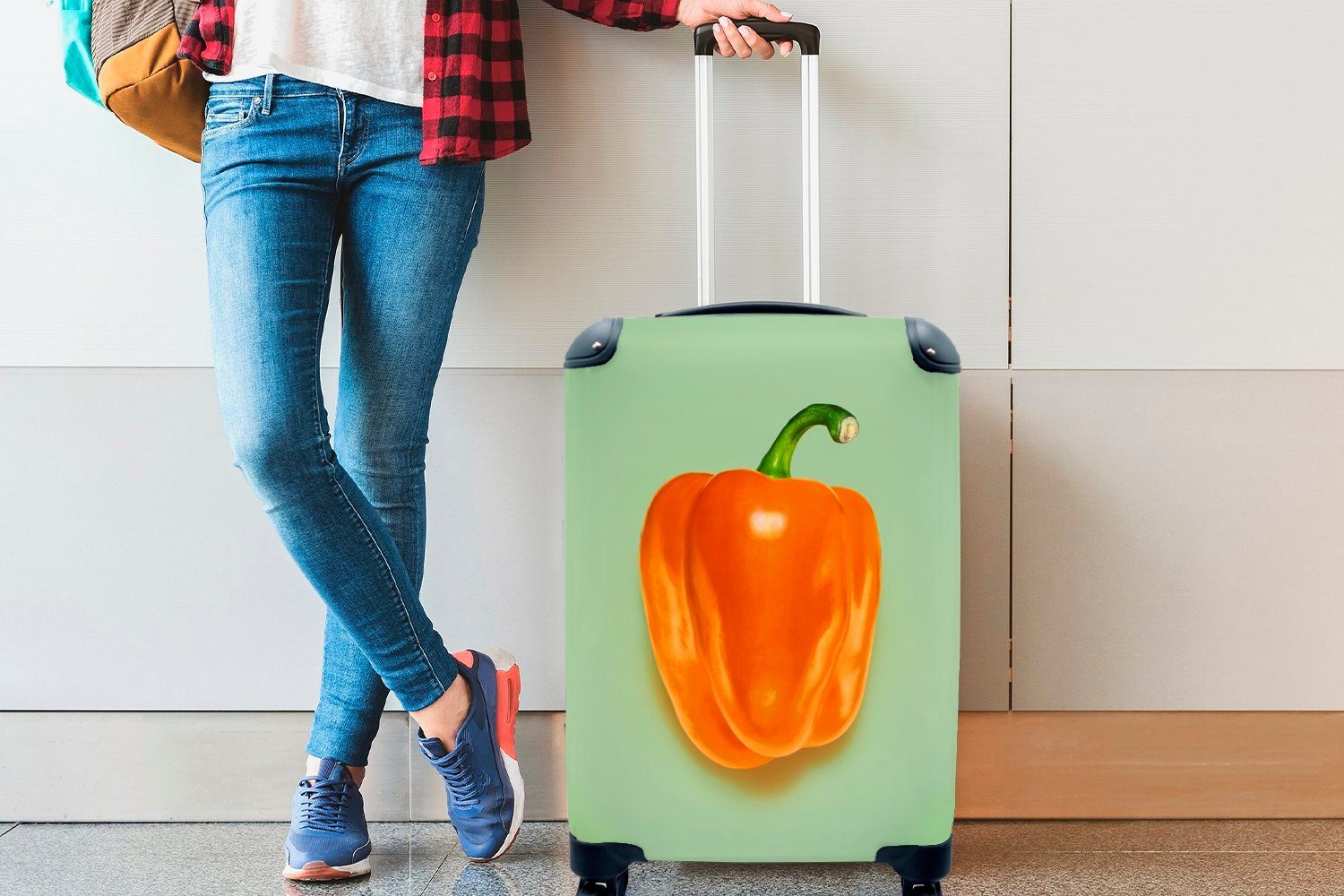 MuchoWow Handgepäckkoffer für mit 4 Reisetasche Handgepäck Orange Trolley, Rollen, rollen, Paprika, Ferien, Reisekoffer