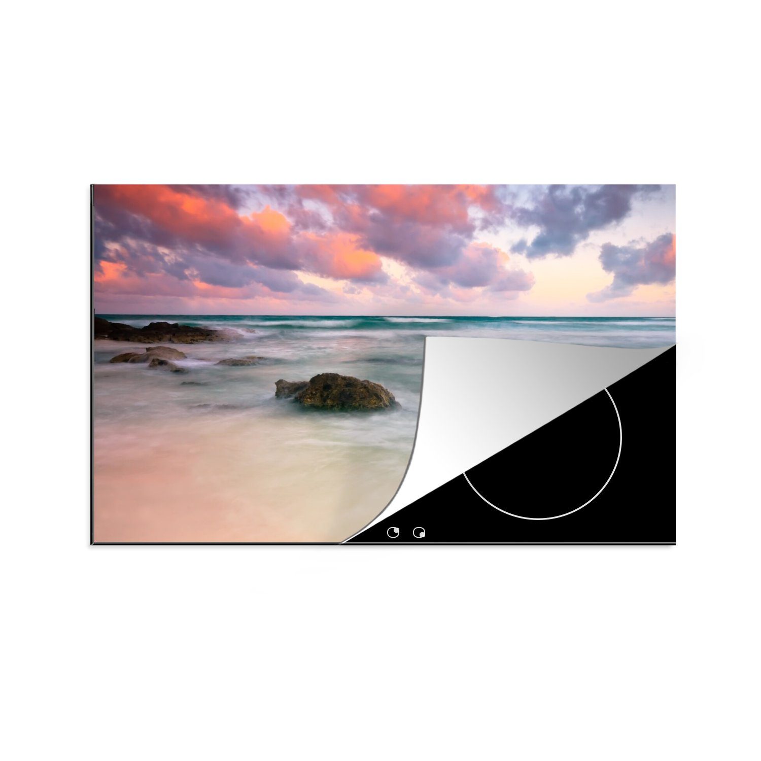 MuchoWow Herdblende-/Abdeckplatte Sonnenuntergang am Strand von Tulum, Mexiko, Vinyl, (1 tlg), 81x52 cm, Induktionskochfeld Schutz für die küche, Ceranfeldabdeckung