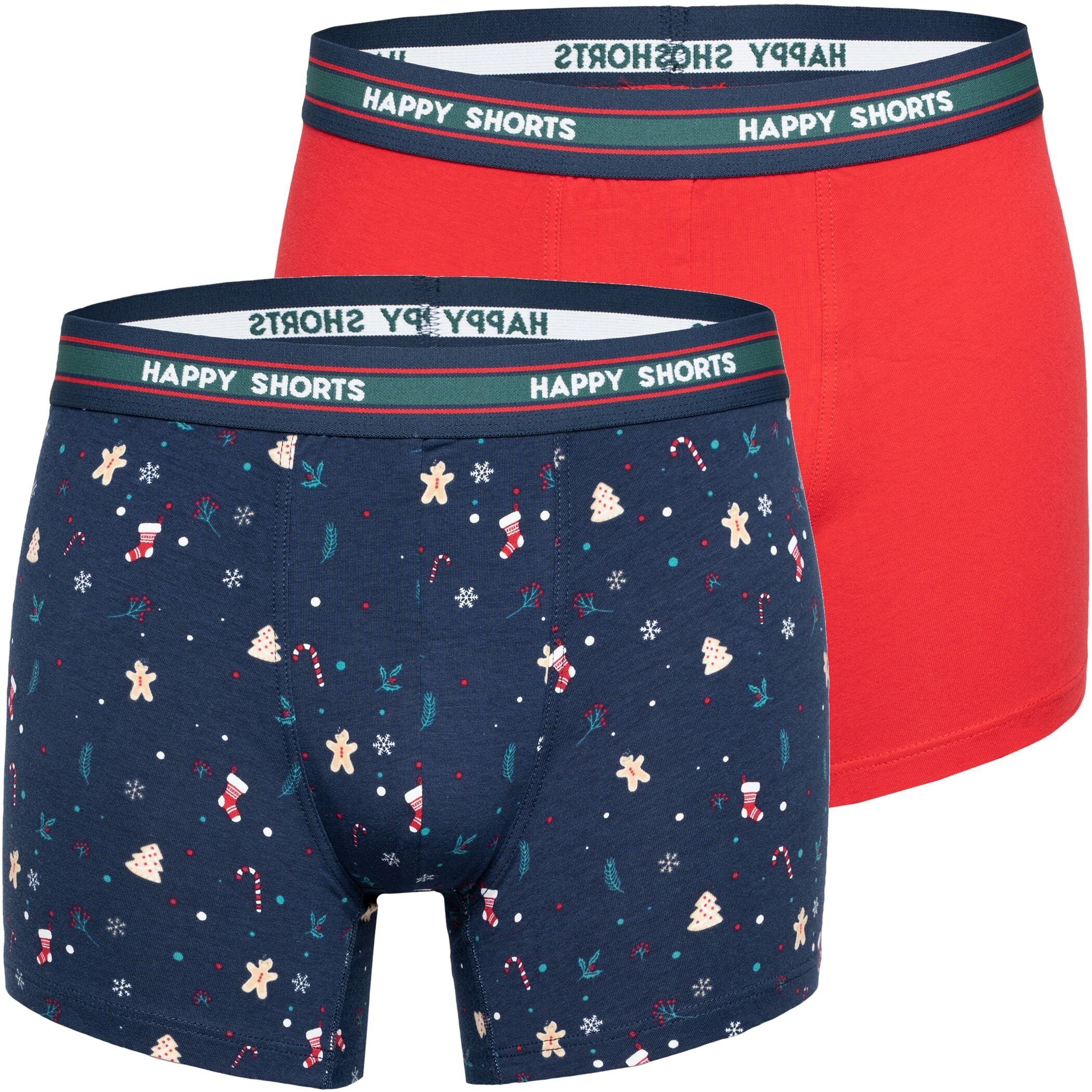 HAPPY SHORTS Trunk 2 Happy Shorts Pants Jersey Trunk Herren Boxershorts Boxer Motiv Lebkuchenmann, Mistelzweig, Schneeflocke (1-St) Christmas Stuff