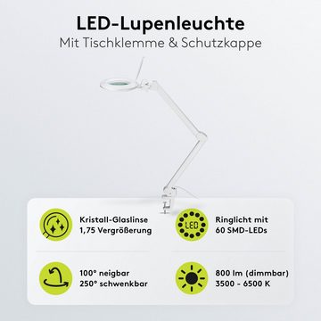 Goobay Lupenlampe 10 W LED-Lupenleuchte mit Klemme, SMD LED, Tageslichtweiß, Warmweiß, 3500 K, Lupe mit 3 Dioptrien, 1,75-fache Vergrößerung, Dimmbar