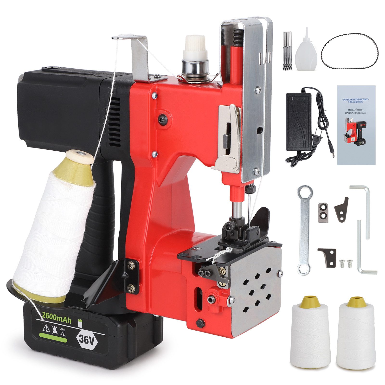 XERSEK Nähmaschine 2.6Ah Akku Sacknähmaschine Elektrisch Handnähmaschine Abdichtmaschine, 2Sek-Versiegelung, 22000rpm, 210W für Beutel Leder