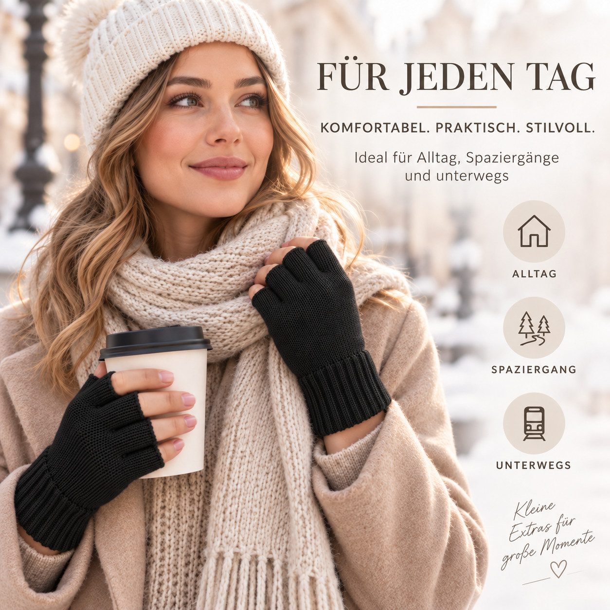 herémood Strickhandschuhe Fingerlose Handschuhe Winter für Damen Herren, Winterhandschuhe vollständig bedeckte Finger, Testsiegel SEHR GUT (Note 1,1) – Bild 5 von 5
